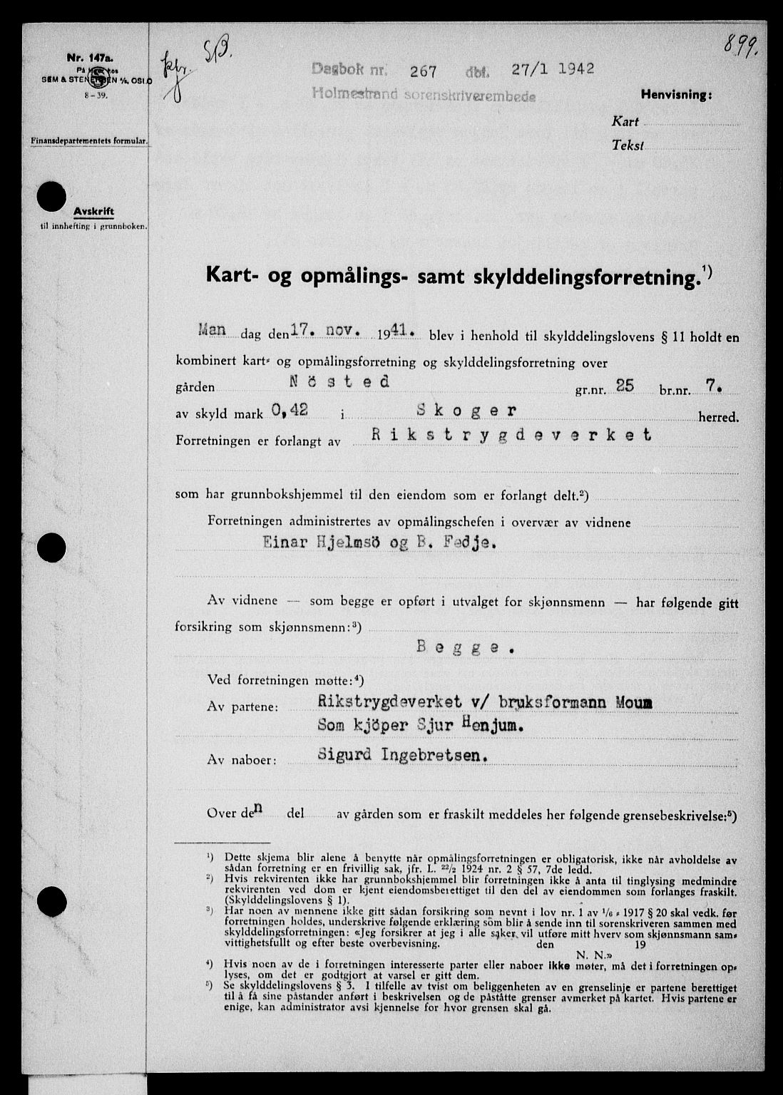 Holmestrand sorenskriveri, SAKO/A-67/G/Ga/Gaa/L0054: Pantebok nr. A-54, 1941-1942, Dagboknr: 267/1942