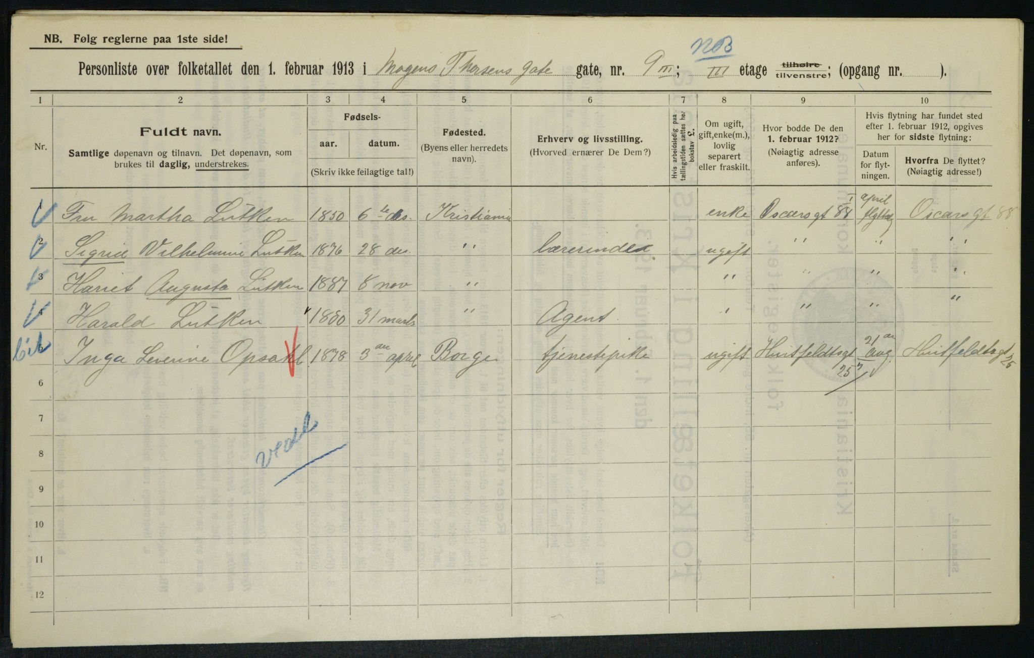 OBA, Kommunal folketelling 1.2.1913 for Kristiania, 1913, s. 65534