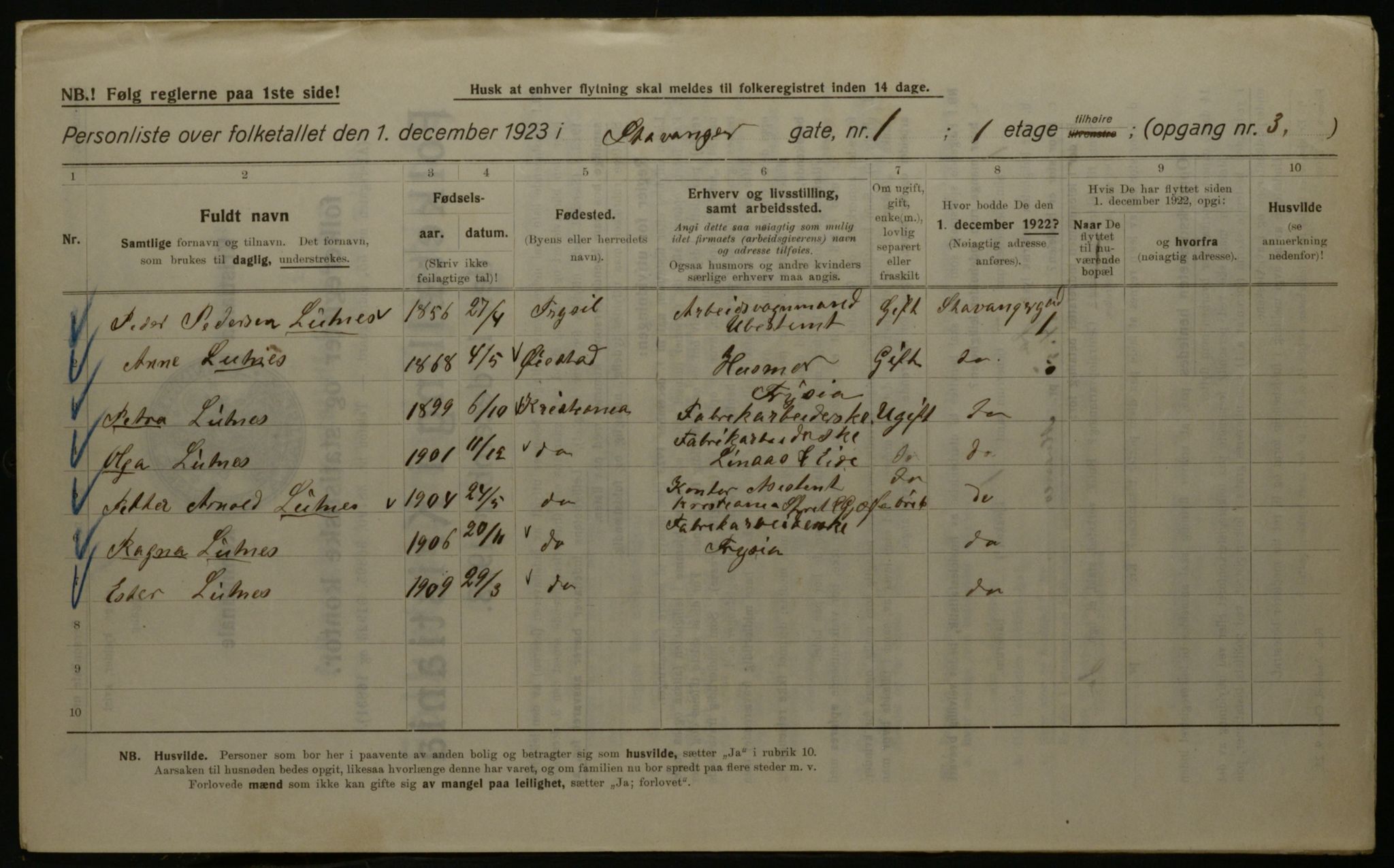 OBA, Kommunal folketelling 1.12.1923 for Kristiania, 1923, s. 111196