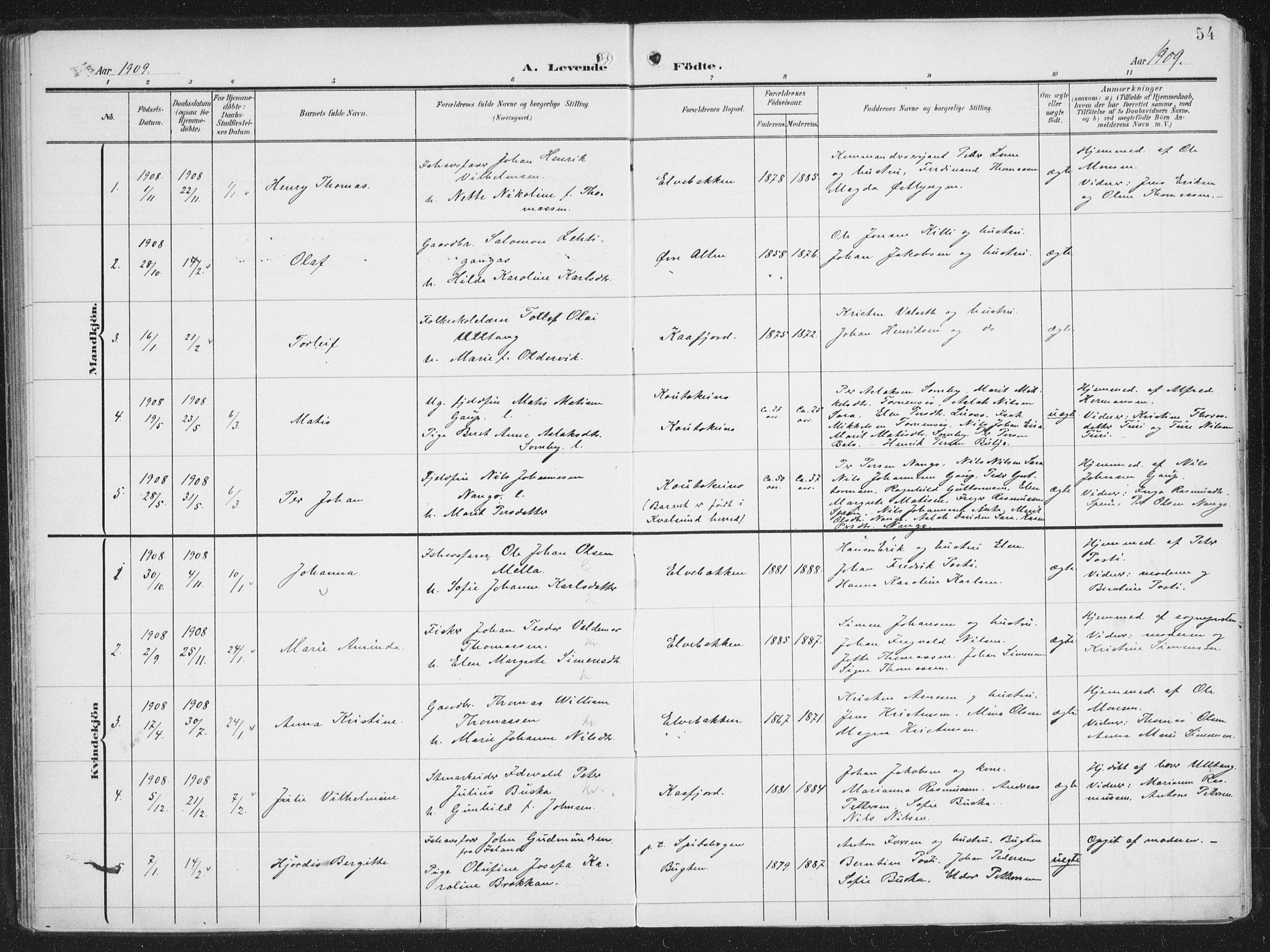 Alta sokneprestkontor, AV/SATØ-S-1338/H/Ha/L0005.kirke: Ministerialbok nr. 5, 1904-1918, s. 54