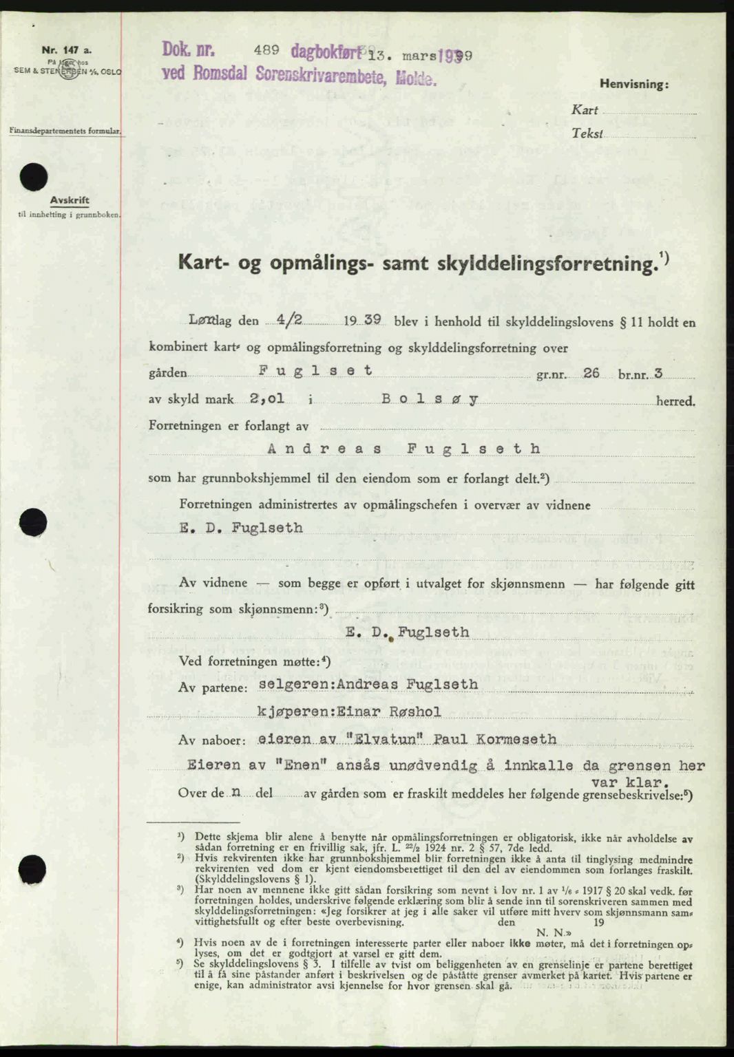 Romsdal sorenskriveri, AV/SAT-A-4149/1/2/2C: Pantebok nr. A6, 1938-1939, Dagboknr: 489/1939