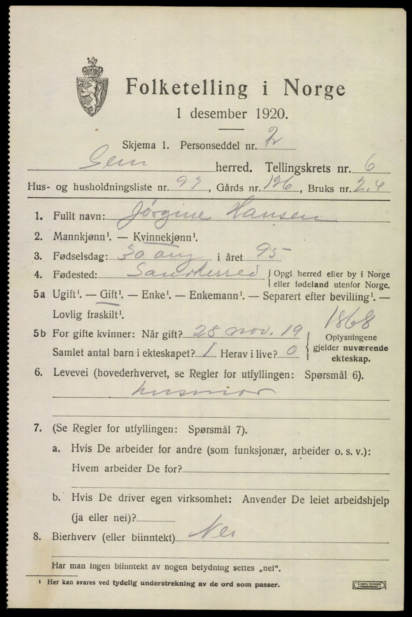 SAKO, Folketelling 1920 for 0721 Sem herred, 1920, s. 10317