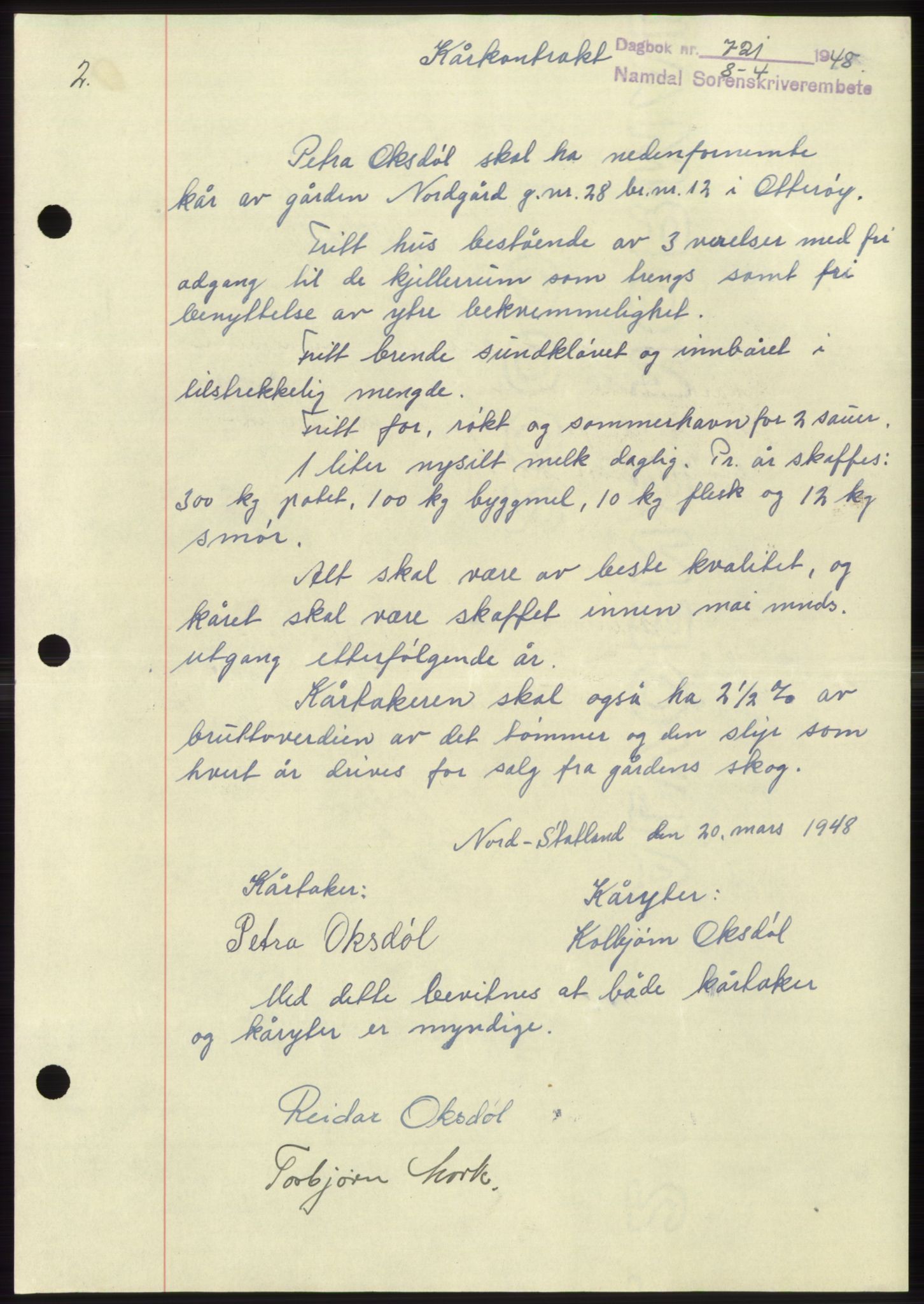 Namdal sorenskriveri, SAT/A-4133/1/2/2C: Pantebok nr. -, 1947-1948, Dagboknr: 721/1948
