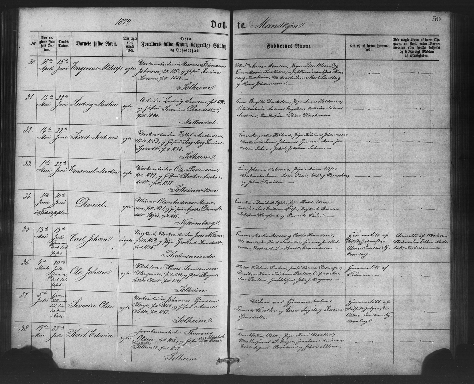 St. Jørgens hospital og Årstad sokneprestembete, AV/SAB-A-99934: Klokkerbok nr. A 4, 1873-1885, s. 50