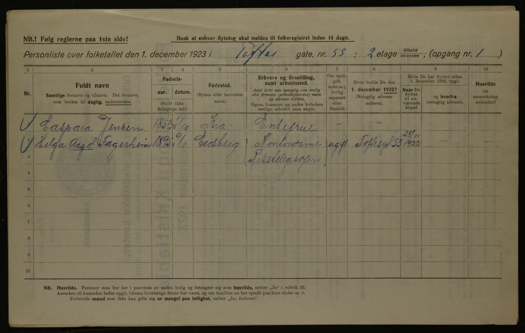 OBA, Kommunal folketelling 1.12.1923 for Kristiania, 1923, s. 124530