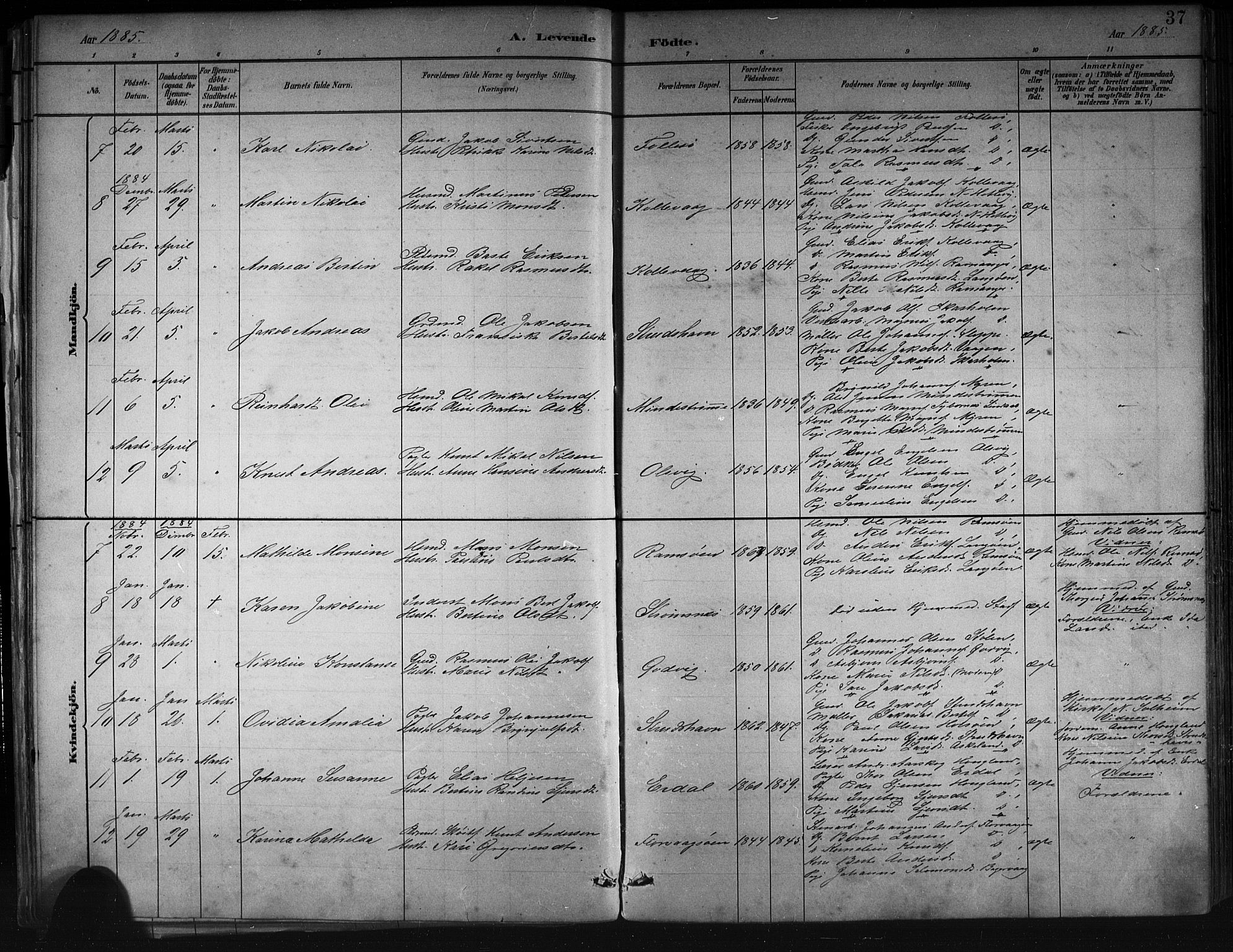Askøy Sokneprestembete, AV/SAB-A-74101/H/Ha/Hab/Haba/L0008: Klokkerbok nr. A 8, 1882-1893, s. 37