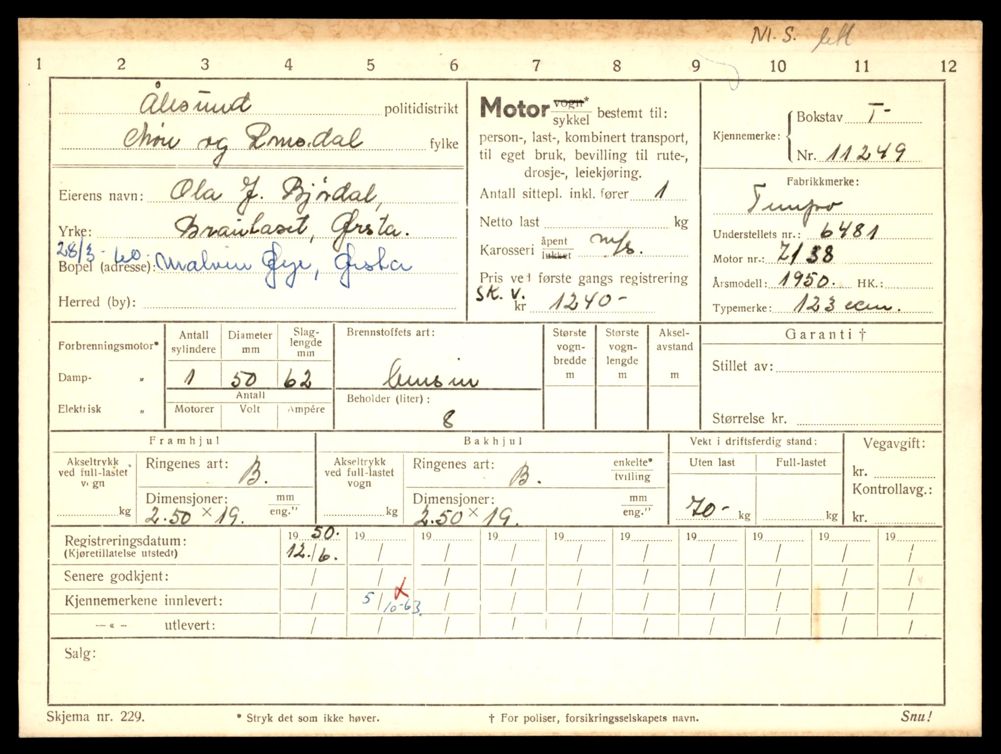Møre og Romsdal vegkontor - Ålesund trafikkstasjon, SAT/A-4099/F/Fe/L0027: Registreringskort for kjøretøy T 11161 - T 11289, 1927-1998, s. 2321