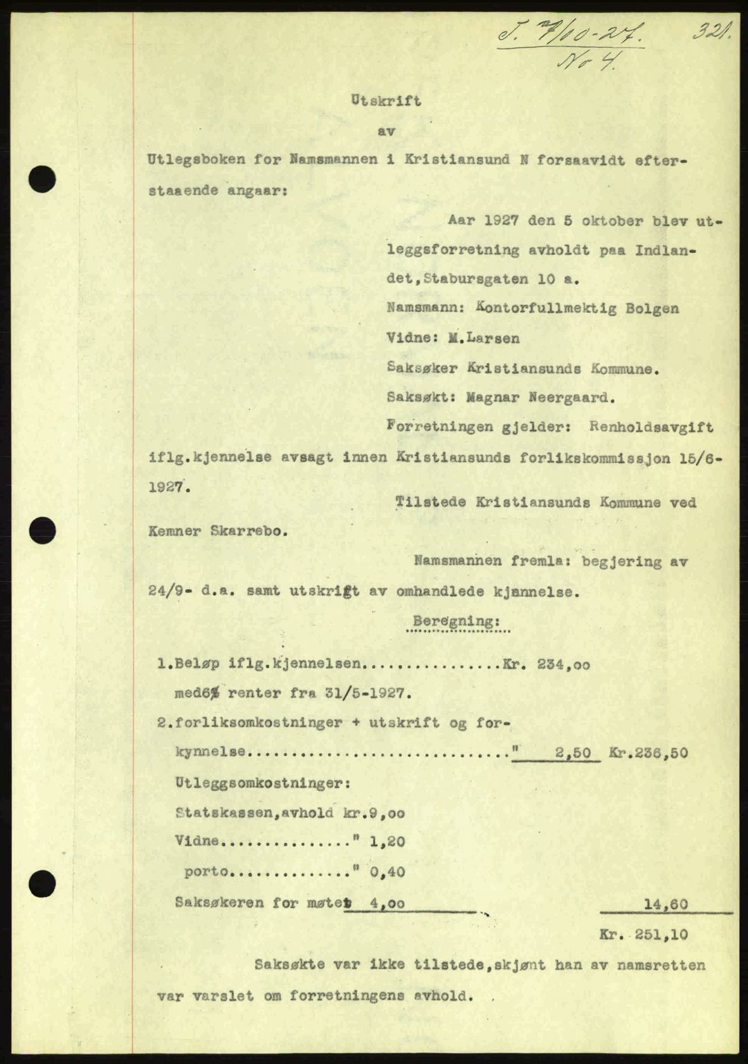 Kristiansund byfogd, AV/SAT-A-4587/A/27: Pantebok nr. 21, 1926-1928, Tingl.dato: 07.10.1927