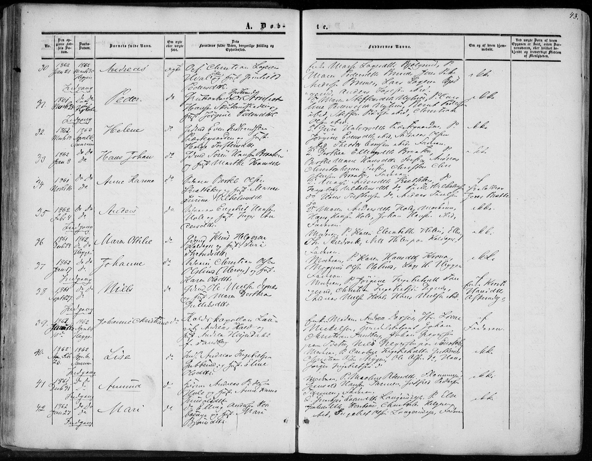 Modum kirkebøker, AV/SAKO-A-234/F/Fa/L0009: Ministerialbok nr. 9, 1860-1864, s. 43