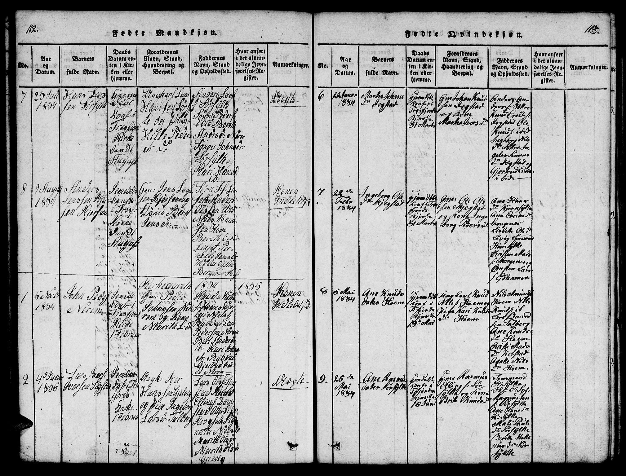 Ministerialprotokoller, klokkerbøker og fødselsregistre - Møre og Romsdal, AV/SAT-A-1454/541/L0546: Klokkerbok nr. 541C01, 1818-1856, s. 112-113