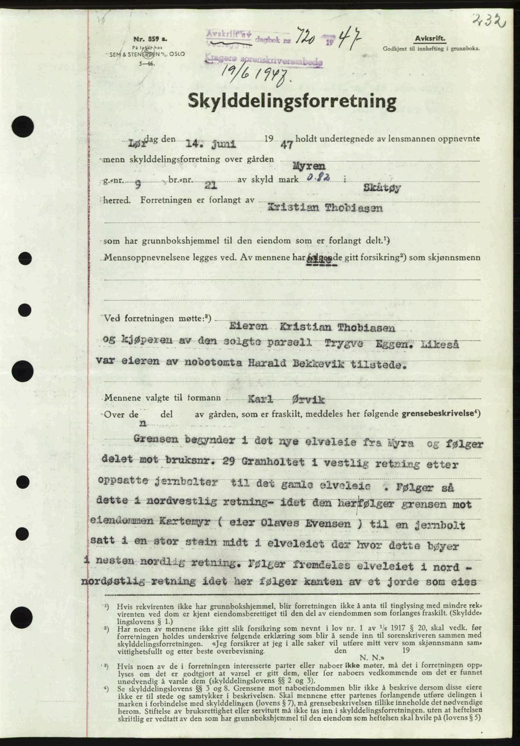 Kragerø sorenskriveri, SAKO/A-65/G/Ga/Gab/L0061: Pantebok nr. A-61, 1947-1947, Dagboknr: 720/1947