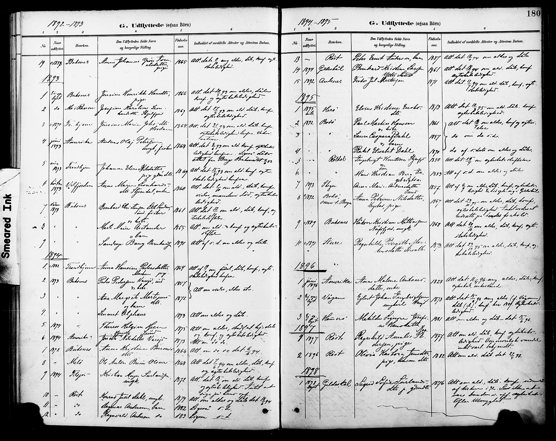 Ministerialprotokoller, klokkerbøker og fødselsregistre - Nordland, AV/SAT-A-1459/885/L1205: Ministerialbok nr. 885A06, 1892-1905, s. 180