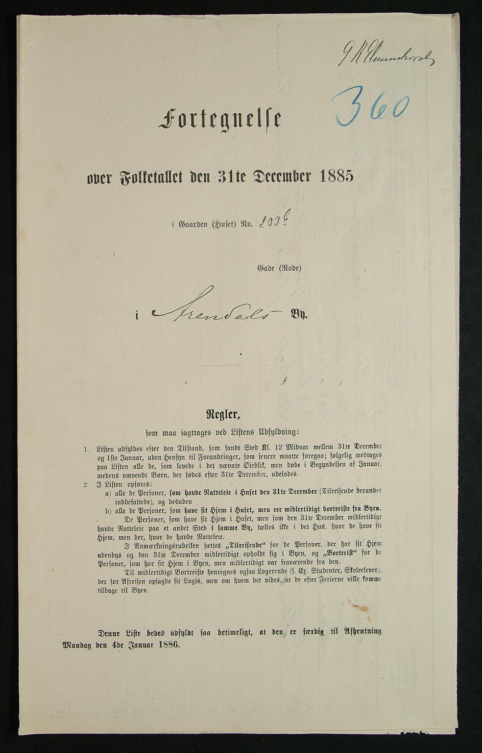 SAK, Folketelling 1885 for 0903 Arendal kjøpstad, 1885, s. 360