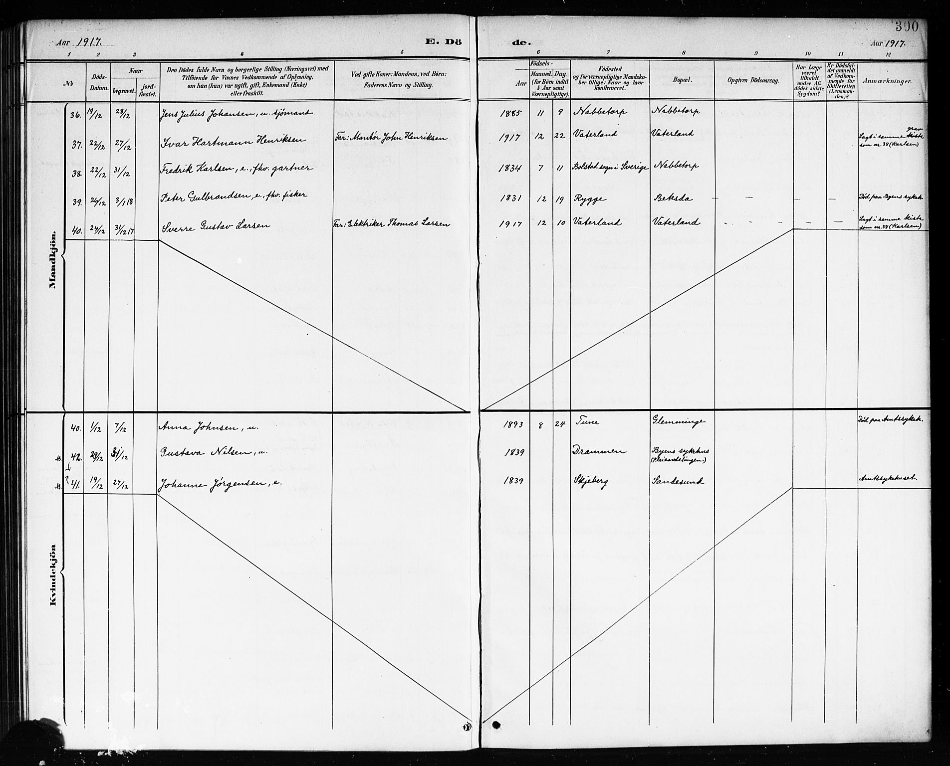 Østre Fredrikstad prestekontor Kirkebøker, AV/SAO-A-10907/G/Ga/L0002: Klokkerbok nr. 2, 1900-1919, s. 300