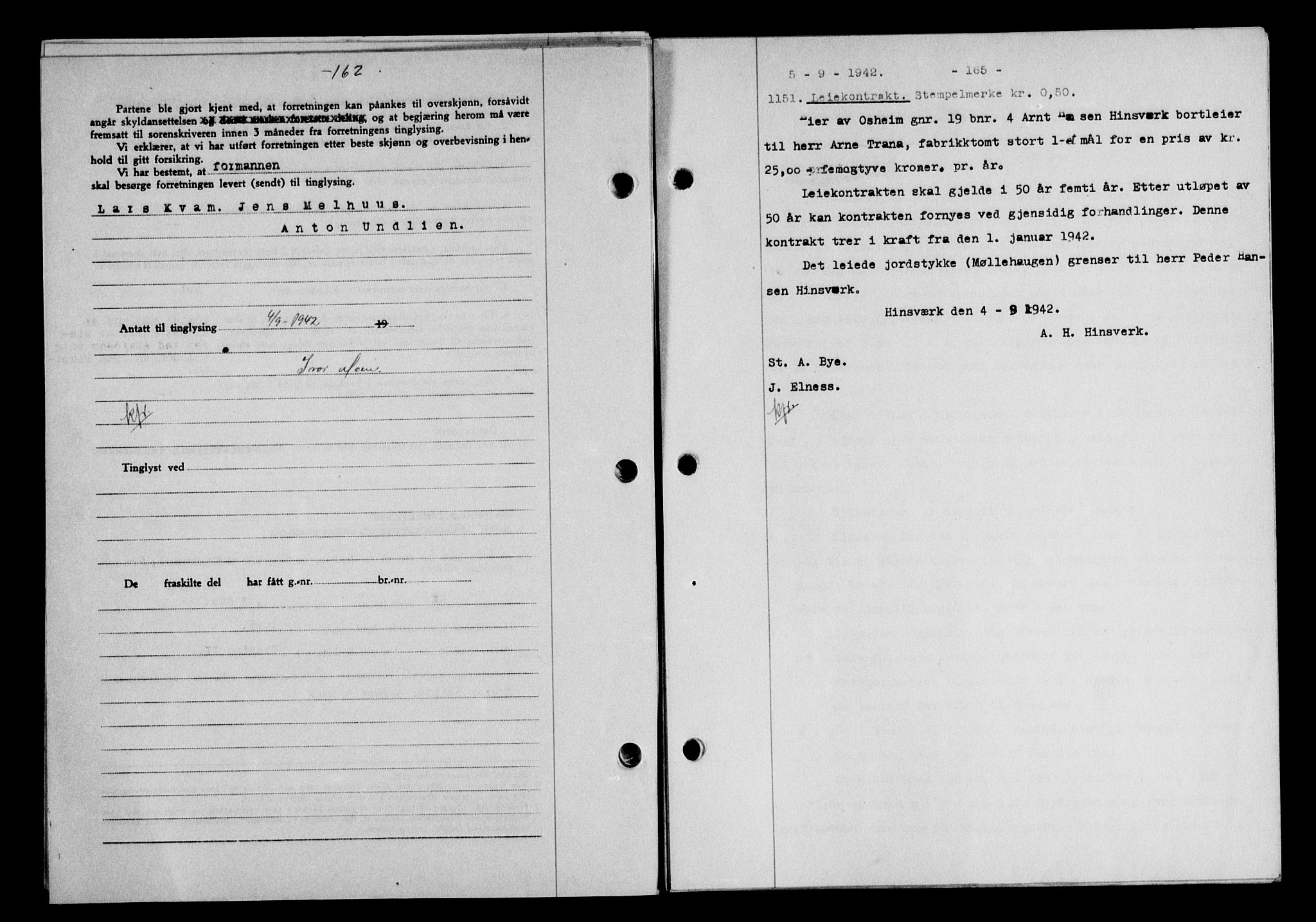 Gauldal sorenskriveri, SAT/A-0014/1/2/2C/L0055: Pantebok nr. 60, 1942-1942, Dagboknr: 1151/1942