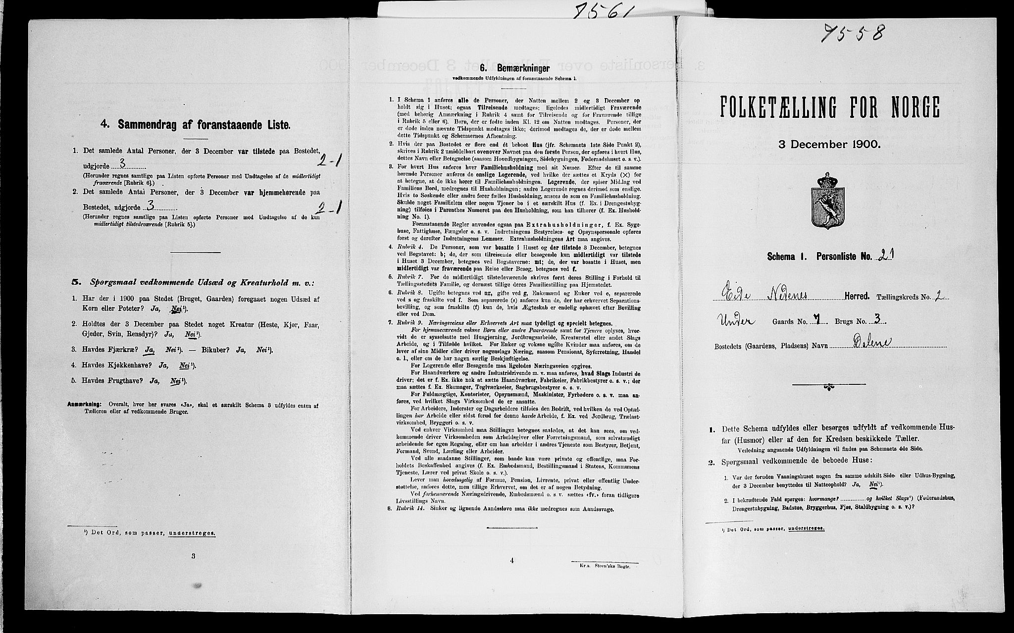 SAK, Folketelling 1900 for 0925 Eide herred, 1900, s. 185