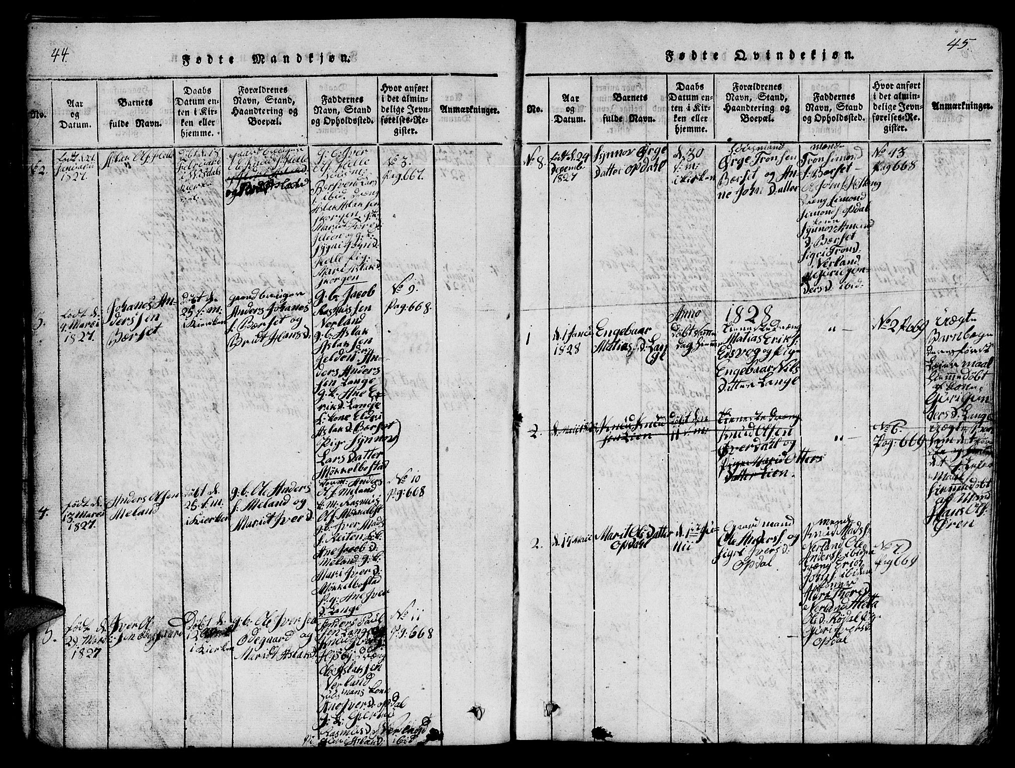 Ministerialprotokoller, klokkerbøker og fødselsregistre - Møre og Romsdal, AV/SAT-A-1454/554/L0644: Klokkerbok nr. 554C01, 1818-1851, s. 44-45