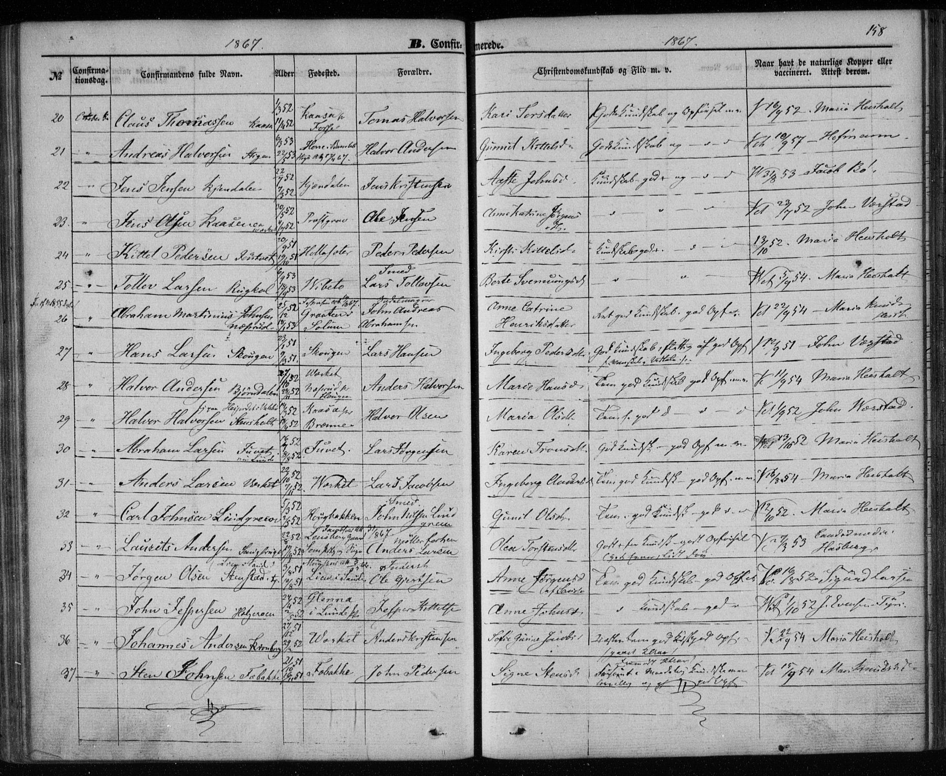 Holla kirkebøker, AV/SAKO-A-272/F/Fa/L0006: Ministerialbok nr. 6, 1861-1869, s. 158