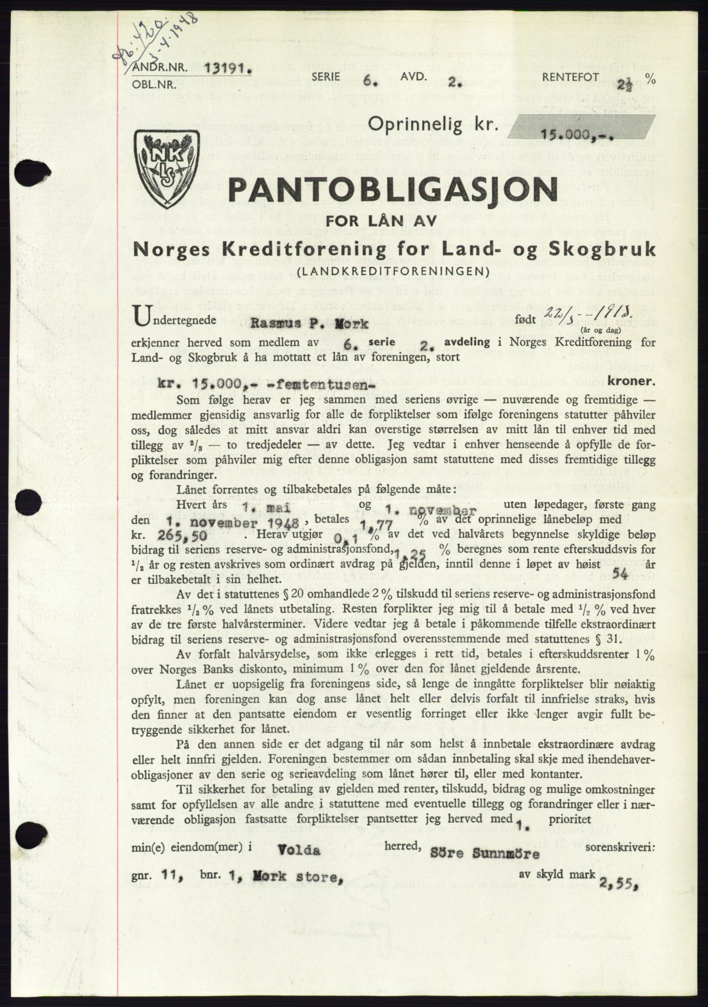 Søre Sunnmøre sorenskriveri, AV/SAT-A-4122/1/2/2C/L0115: Pantebok nr. 3B, 1947-1948, Dagboknr: 420/1948