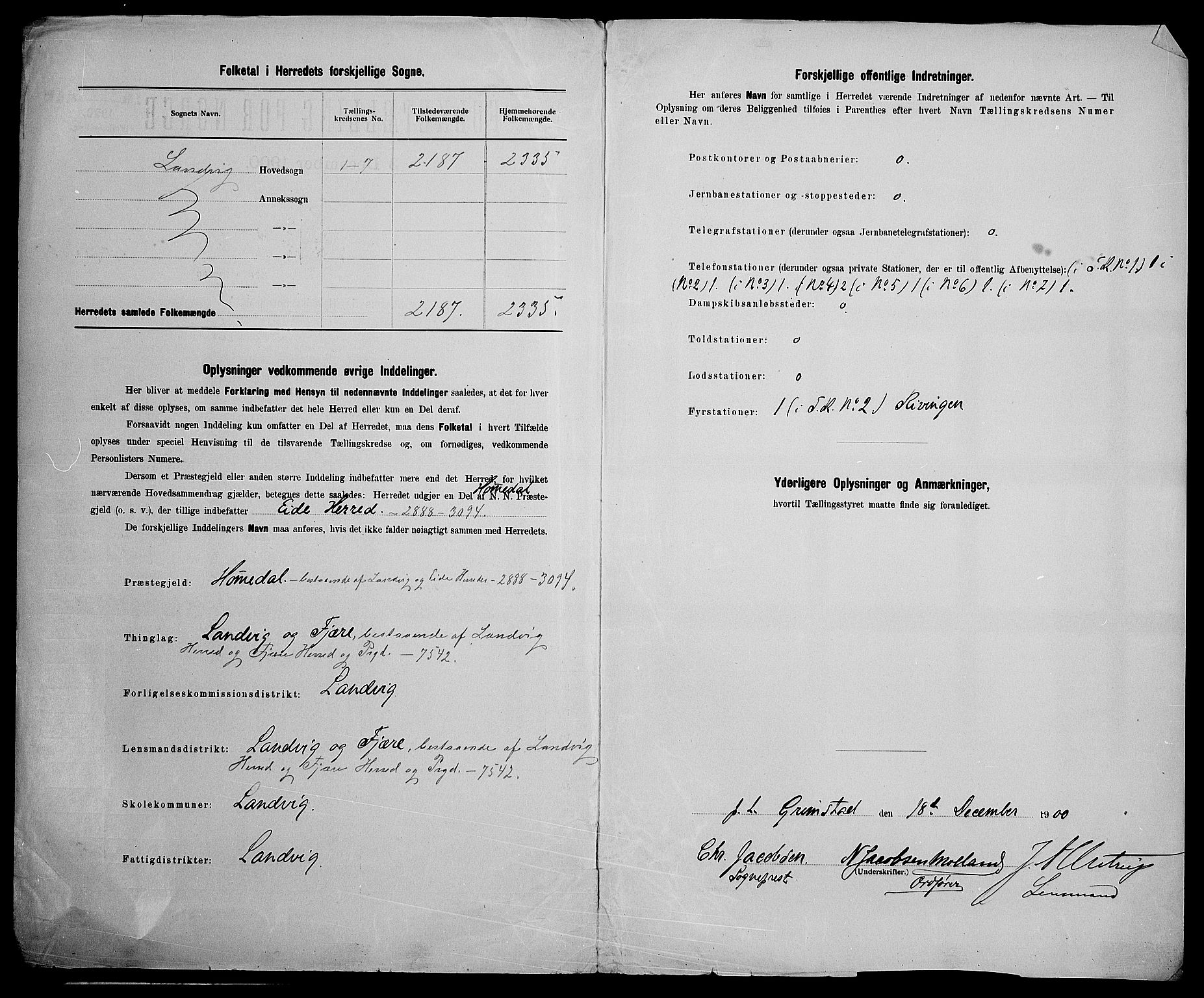 SAK, Folketelling 1900 for 0924 Landvik herred, 1900, s. 3