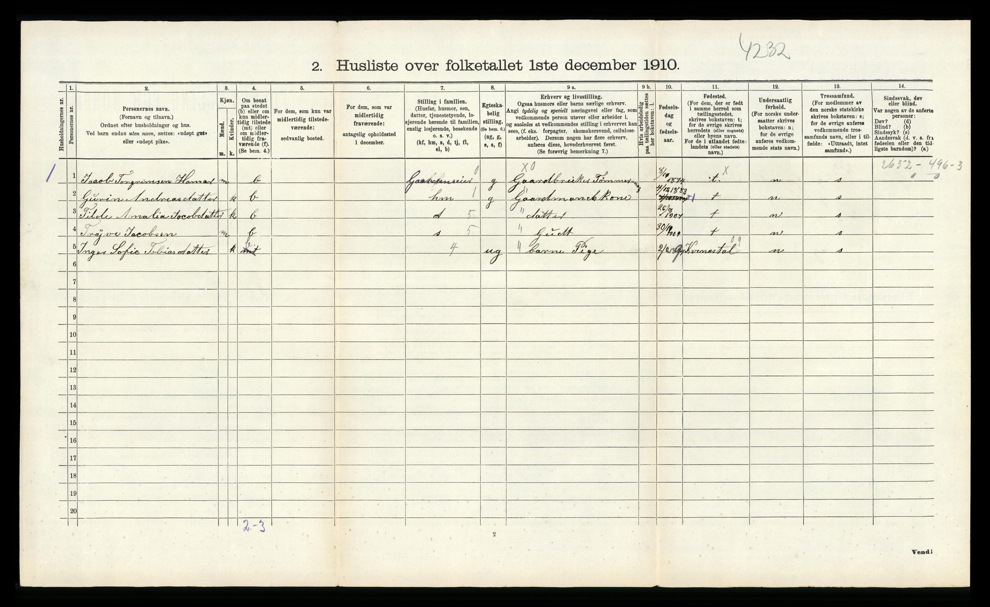 RA, Folketelling 1910 for 1044 Gyland herred, 1910, s. 419