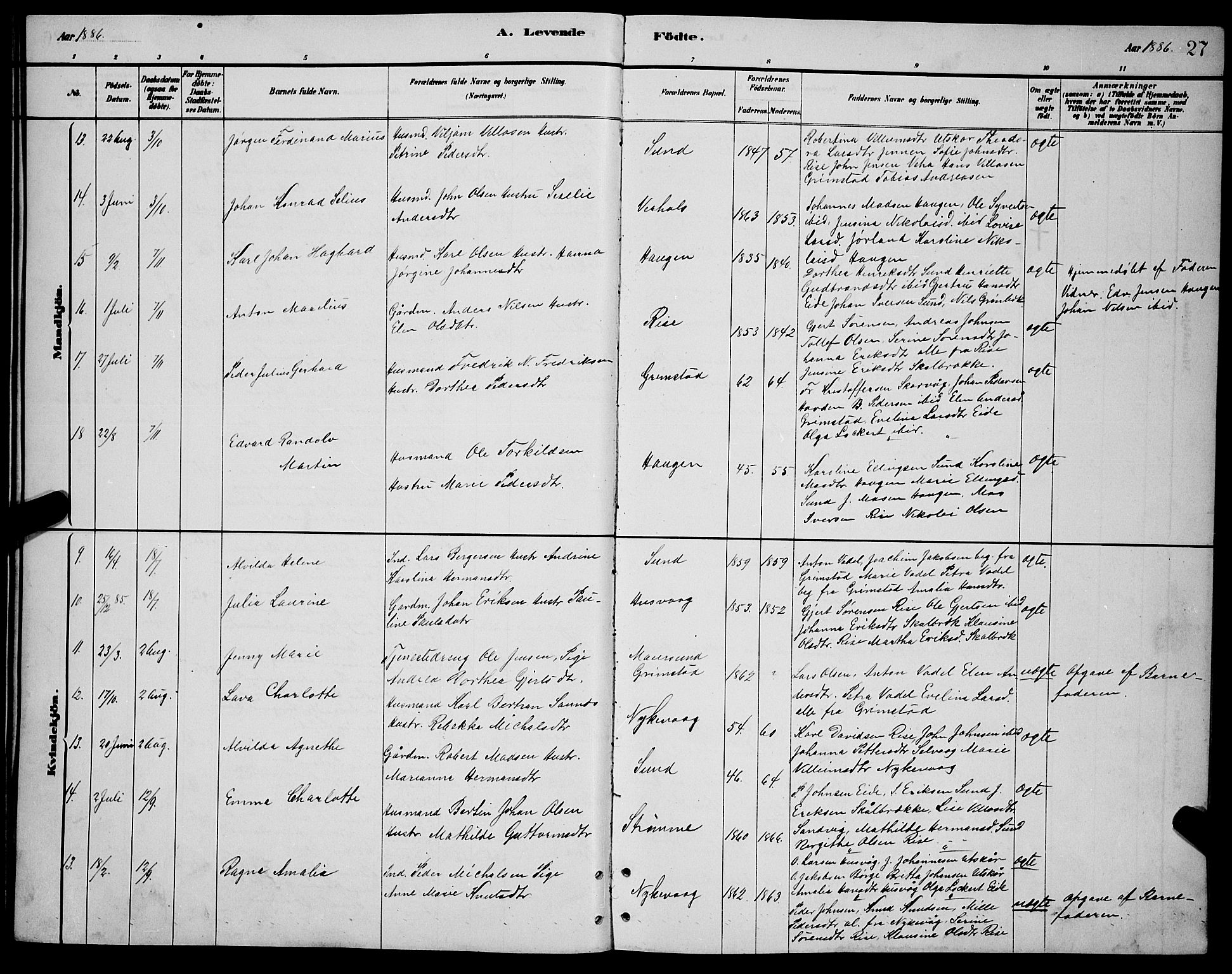 Ministerialprotokoller, klokkerbøker og fødselsregistre - Nordland, AV/SAT-A-1459/892/L1325: Klokkerbok nr. 892C02, 1878-1896, s. 27