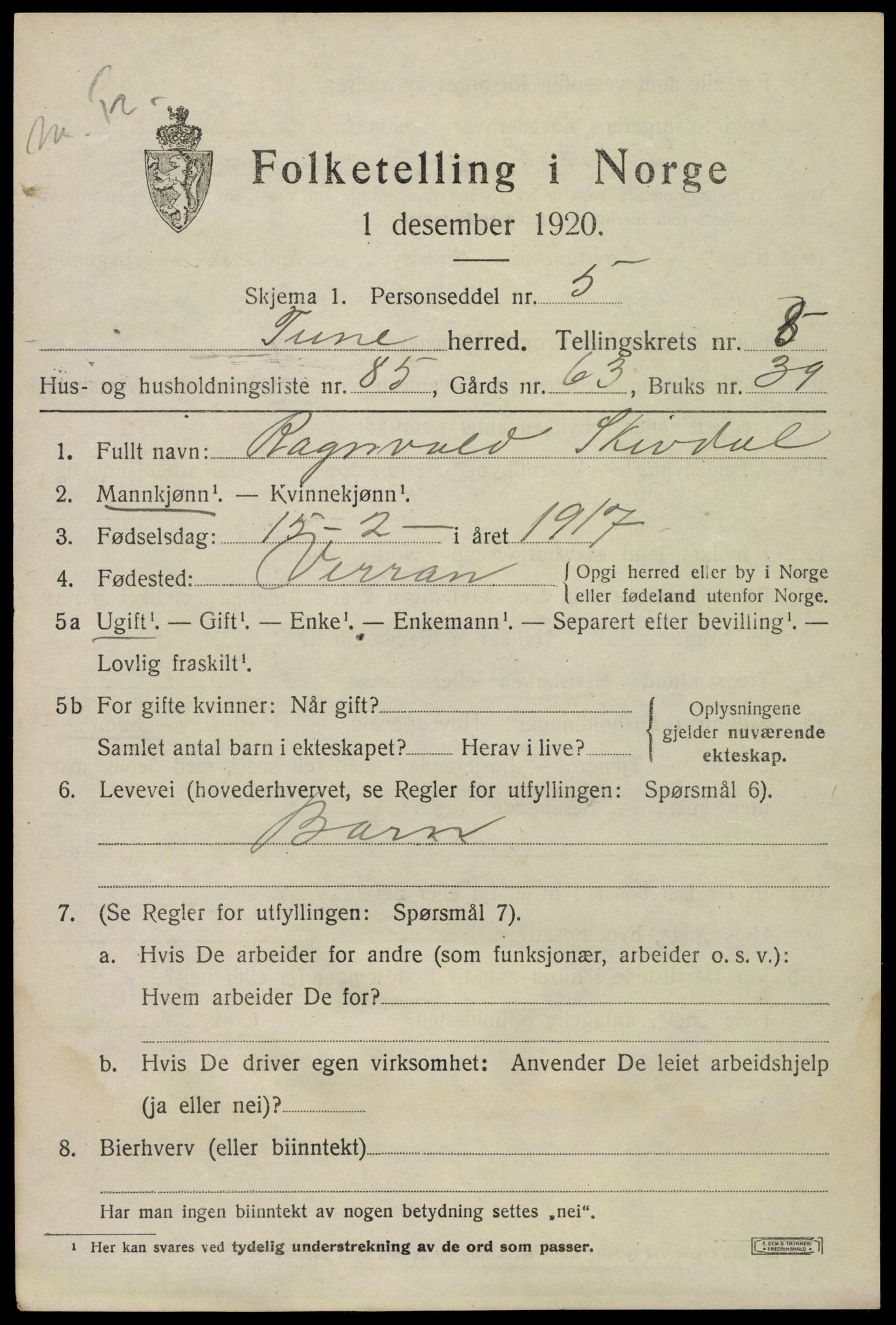 SAO, Folketelling 1920 for 0130 Tune herred, 1920, s. 8028