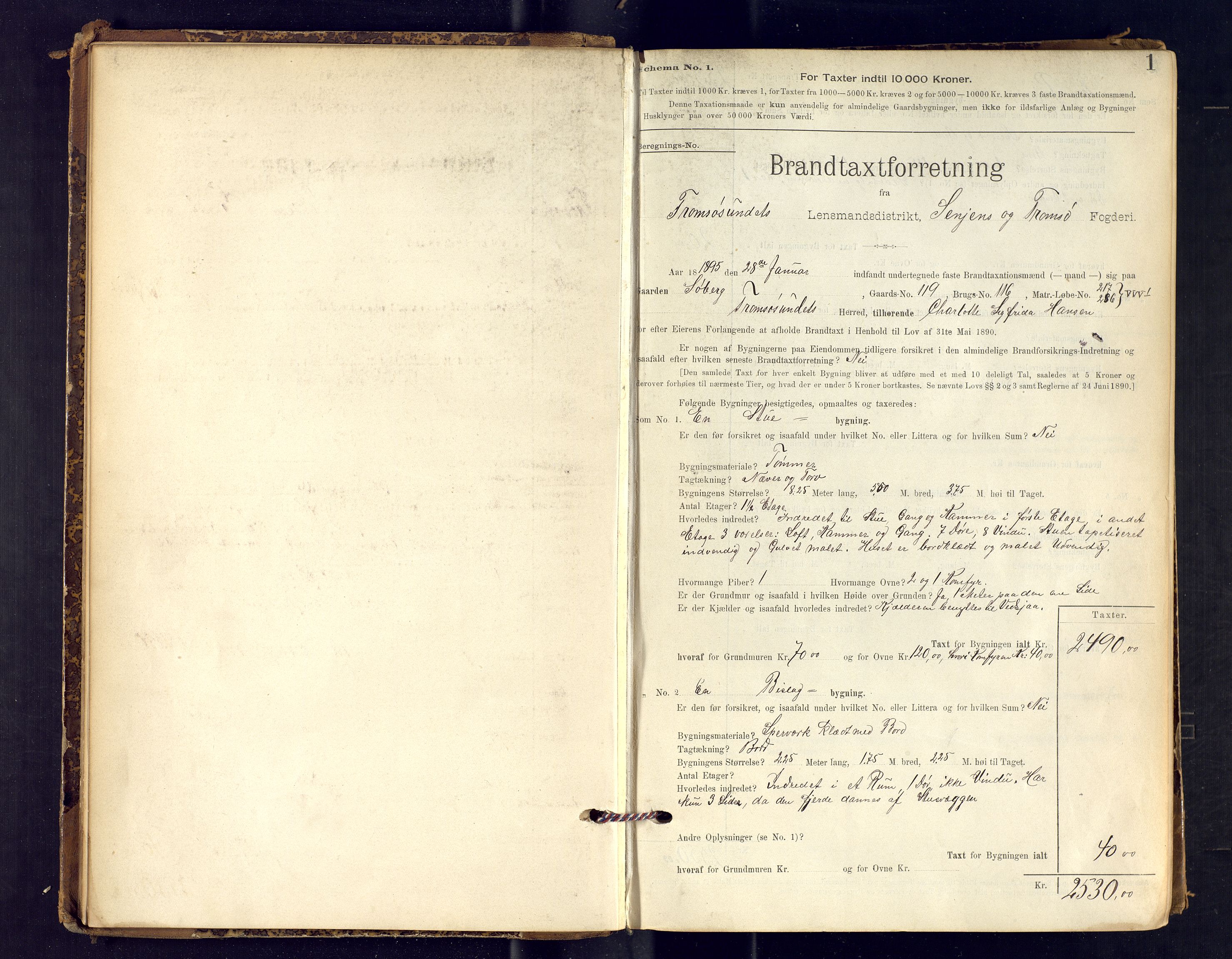 Tromsøysund lensmannskontor, SATØ/SATØ-12/F/Fs/Fsb/L0734: Branntakstprotokoll. Med register, 1895-1898, s. 1
