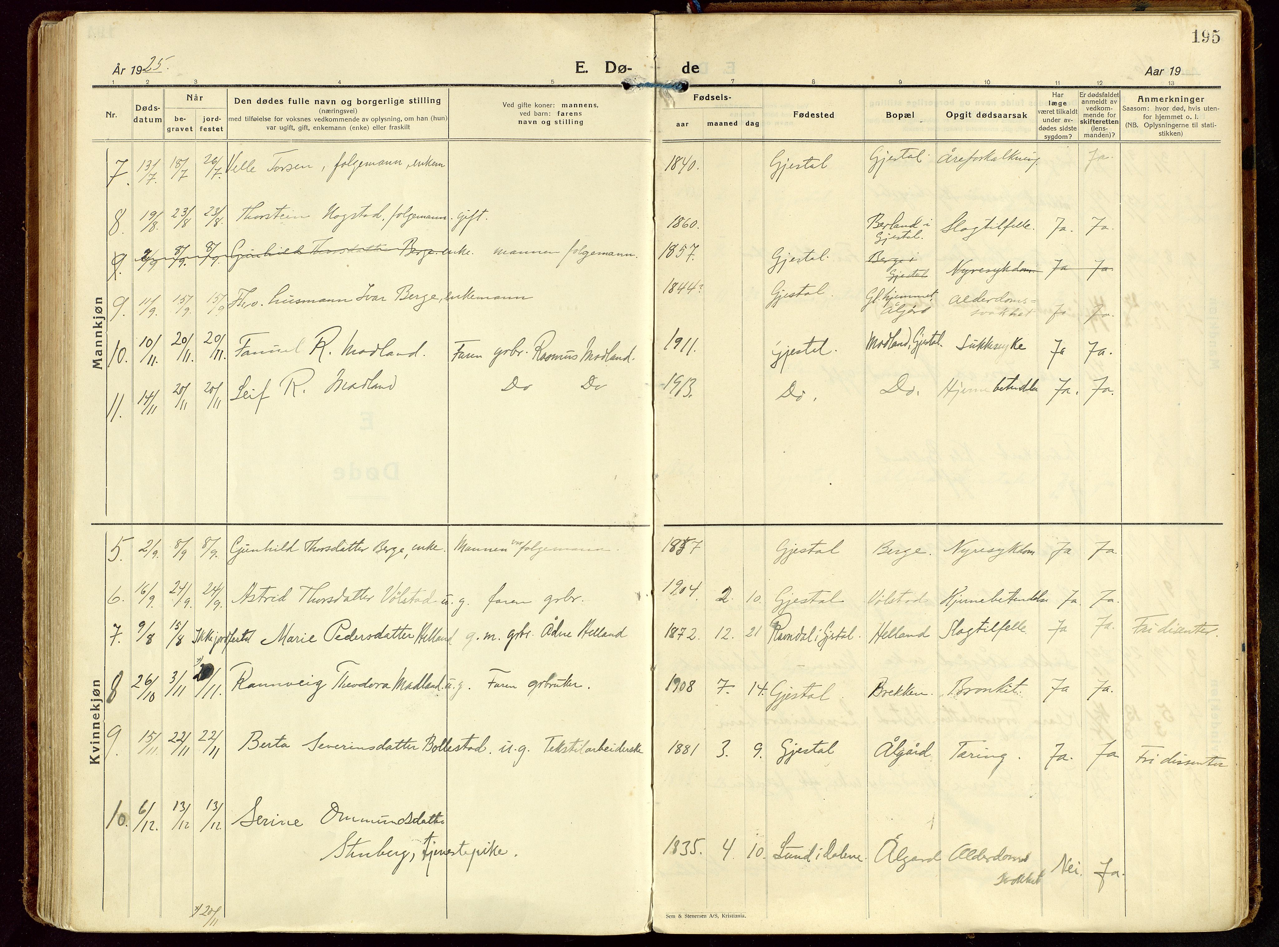 Gjesdal sokneprestkontor, AV/SAST-A-101796/003/O/L0001: Ministerialbok nr. A 1, 1925-1949, s. 195