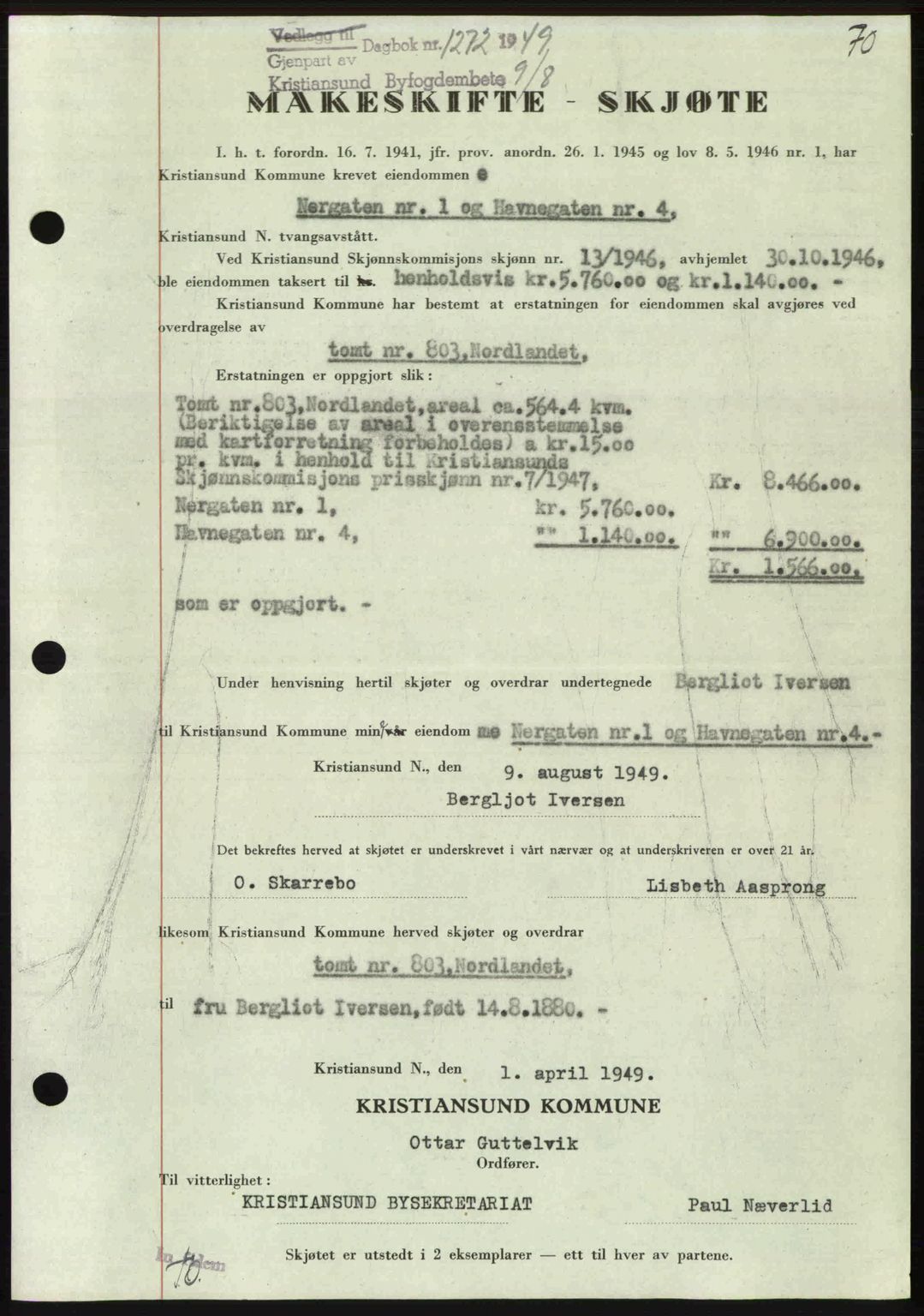 Kristiansund byfogd, AV/SAT-A-4587/A/27: Pantebok nr. 46, 1949-1950, Dagboknr: 1272/1949