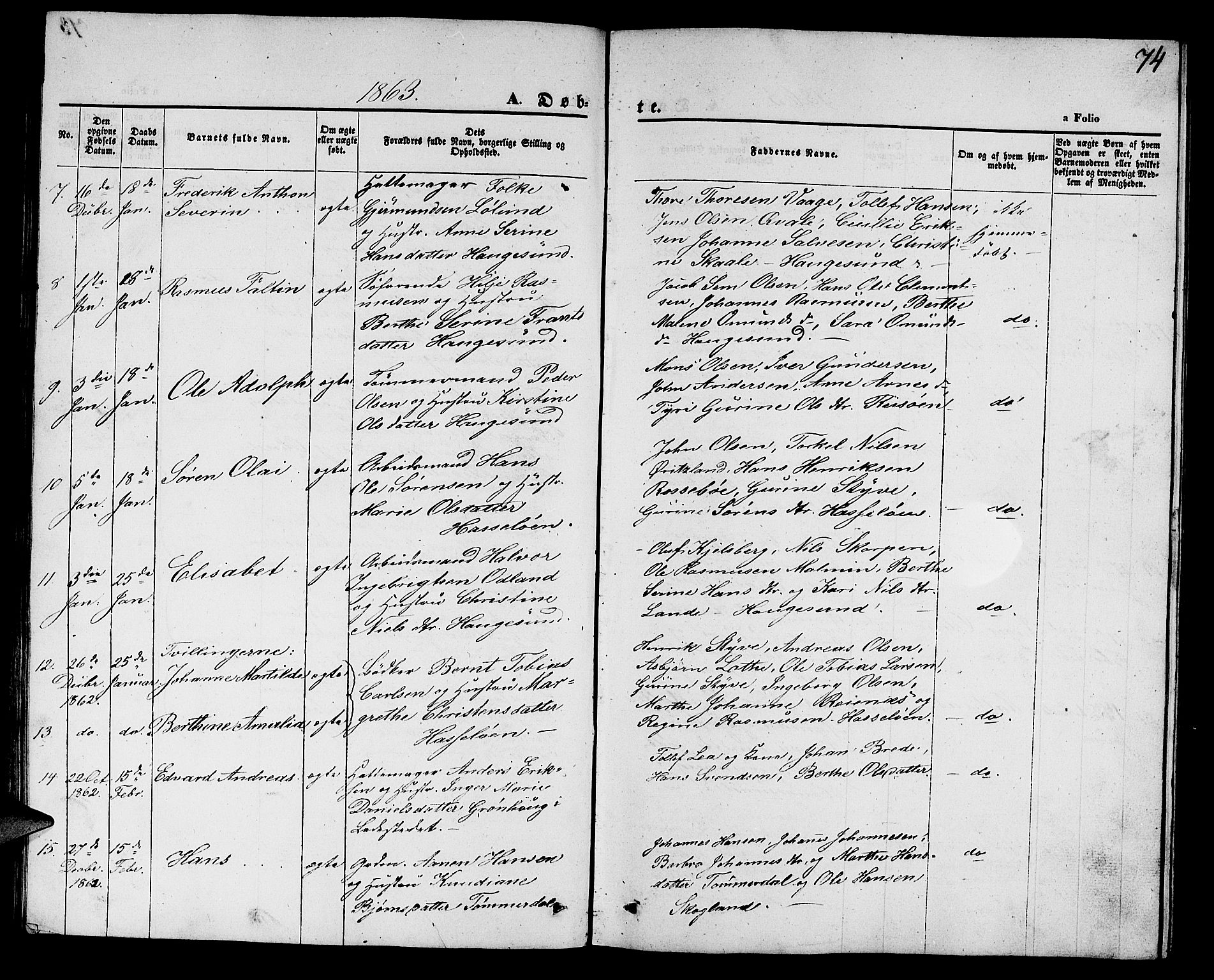 Torvastad sokneprestkontor, AV/SAST-A -101857/H/Ha/Hab/L0006: Klokkerbok nr. B 6, 1858-1867, s. 74