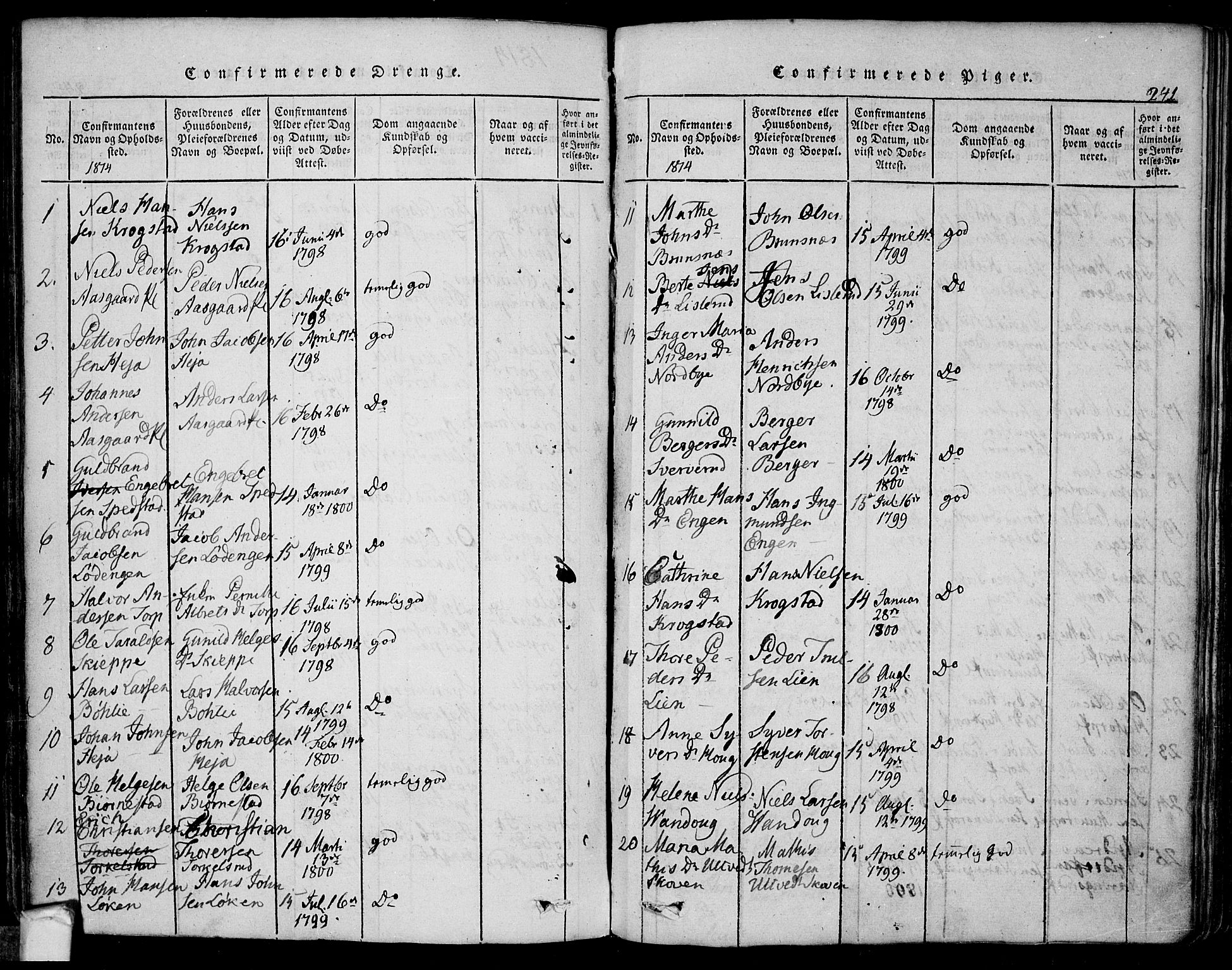 Eidsberg prestekontor Kirkebøker, AV/SAO-A-10905/F/Fa/L0007: Ministerialbok nr. I 7, 1814-1832, s. 241