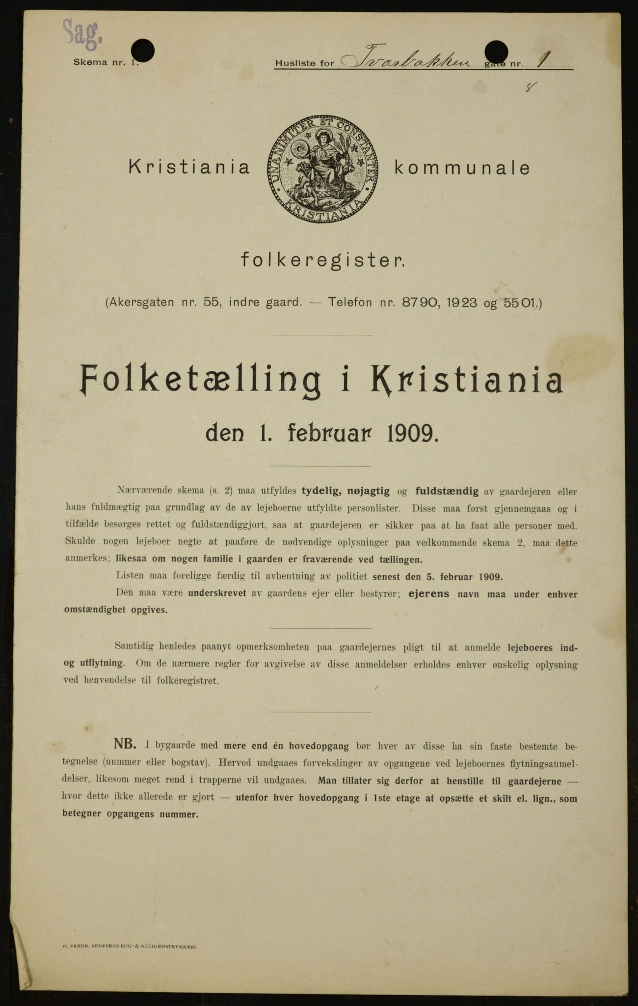 OBA, Kommunal folketelling 1.2.1909 for Kristiania kjøpstad, 1909, s. 106418