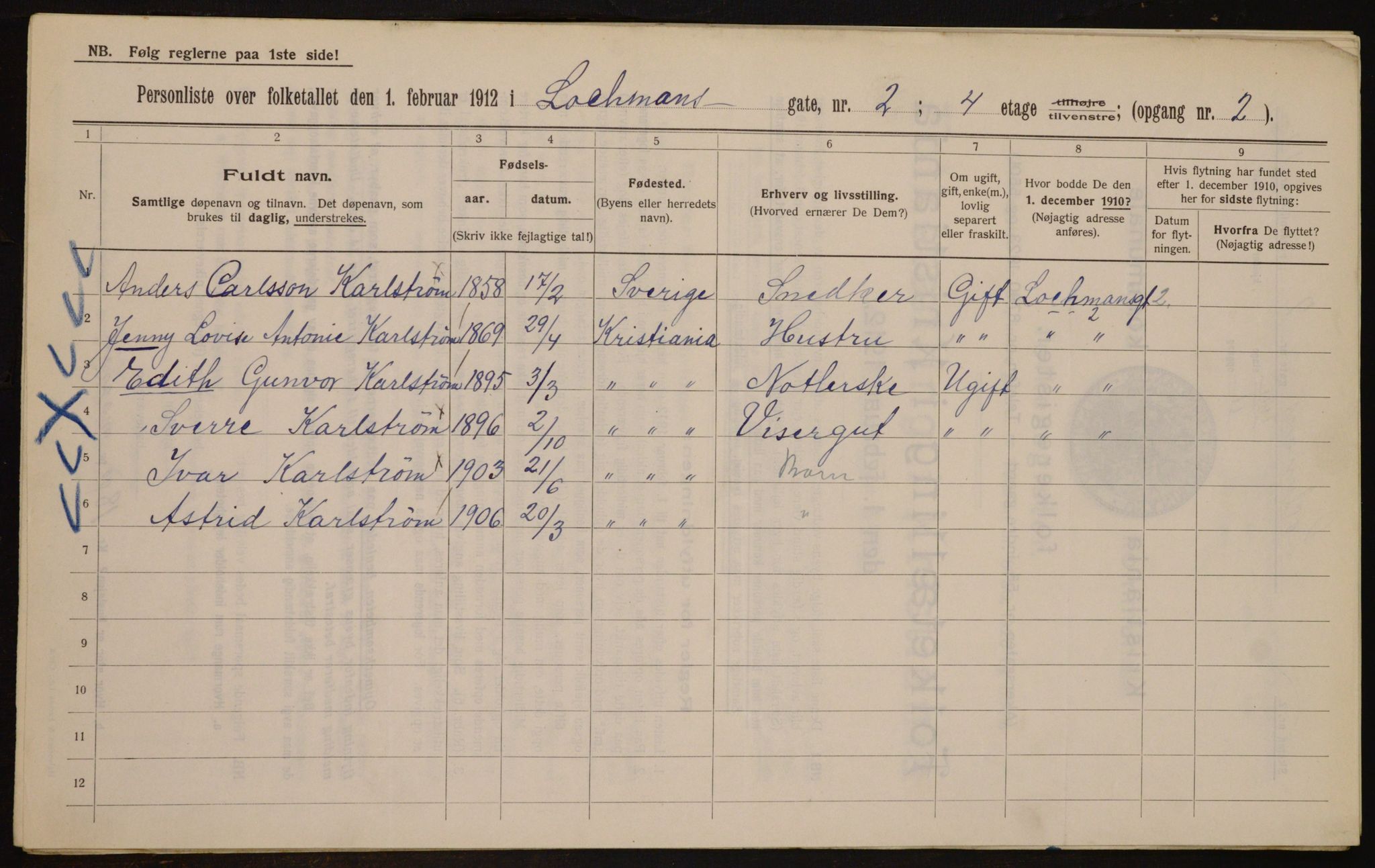 OBA, Kommunal folketelling 1.2.1912 for Kristiania, 1912, s. 58592