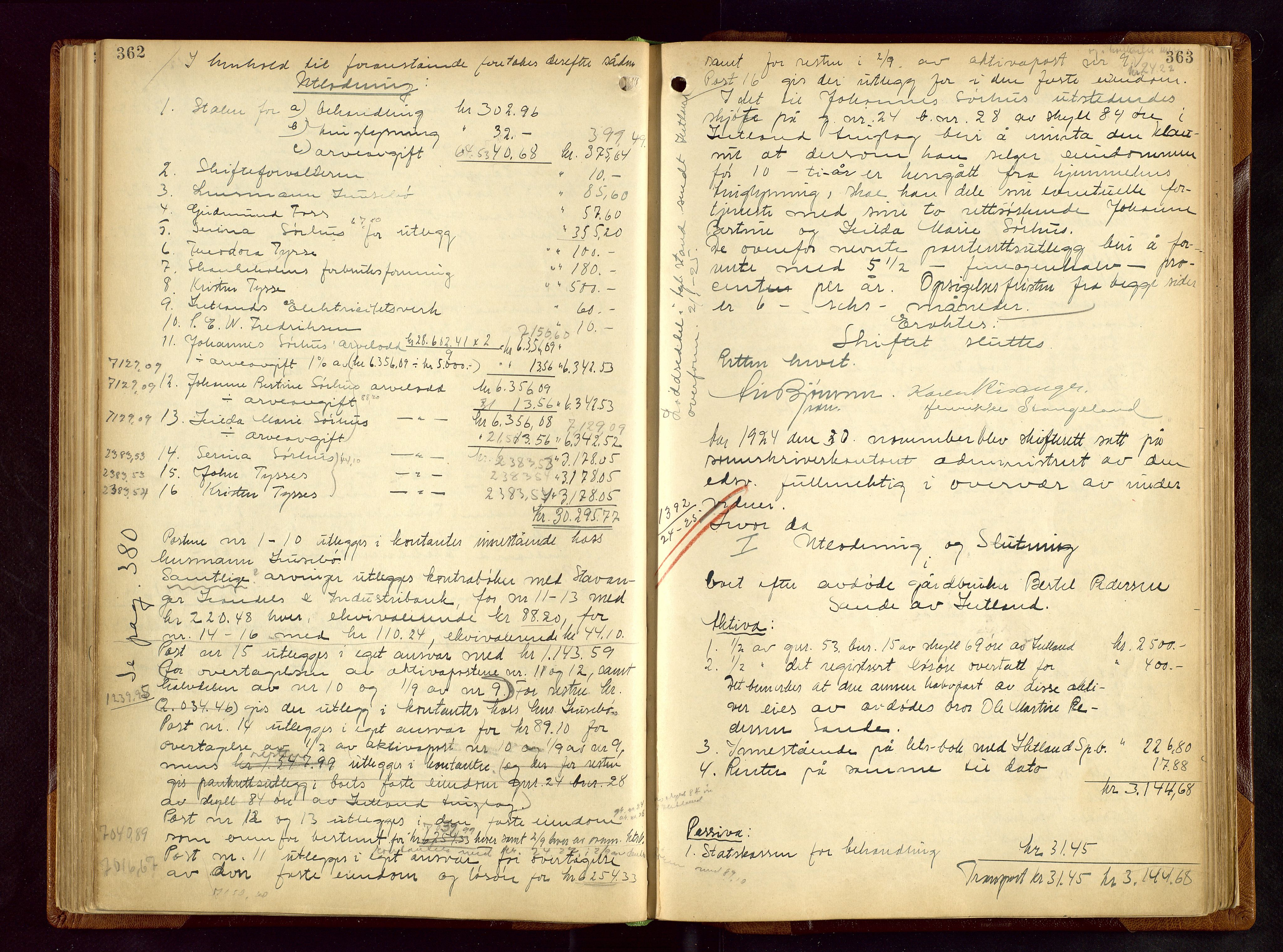 Jæren sorenskriveri, AV/SAST-A-100310/01/5/50/50BB/L0009: SKIFTEUTLODNINGSPROTOKOLL, 1920-1927, s. 362-363