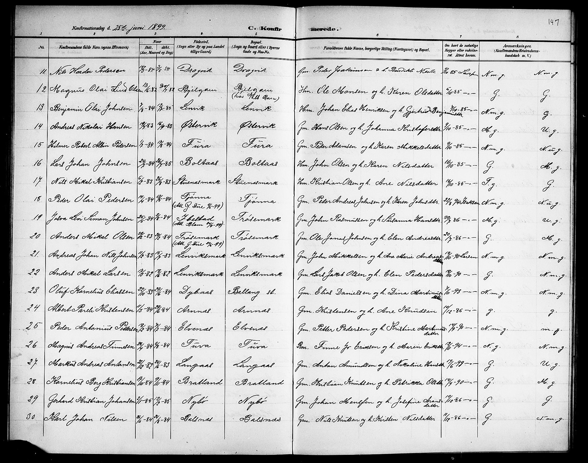 Ministerialprotokoller, klokkerbøker og fødselsregistre - Nordland, AV/SAT-A-1459/863/L0915: Klokkerbok nr. 863C05, 1898-1907, s. 147