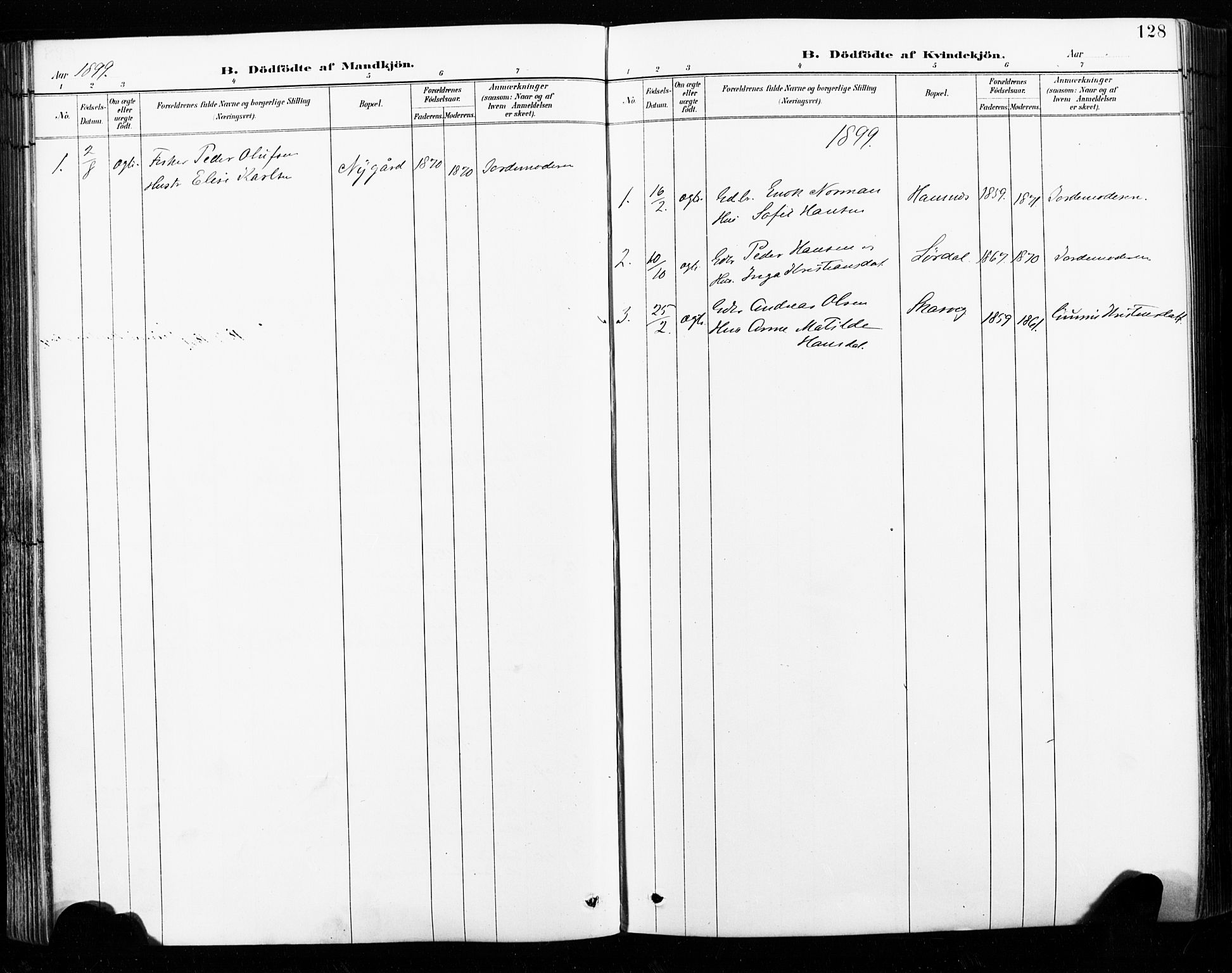 Ministerialprotokoller, klokkerbøker og fødselsregistre - Nordland, SAT/A-1459/859/L0847: Ministerialbok nr. 859A07, 1890-1899, s. 128