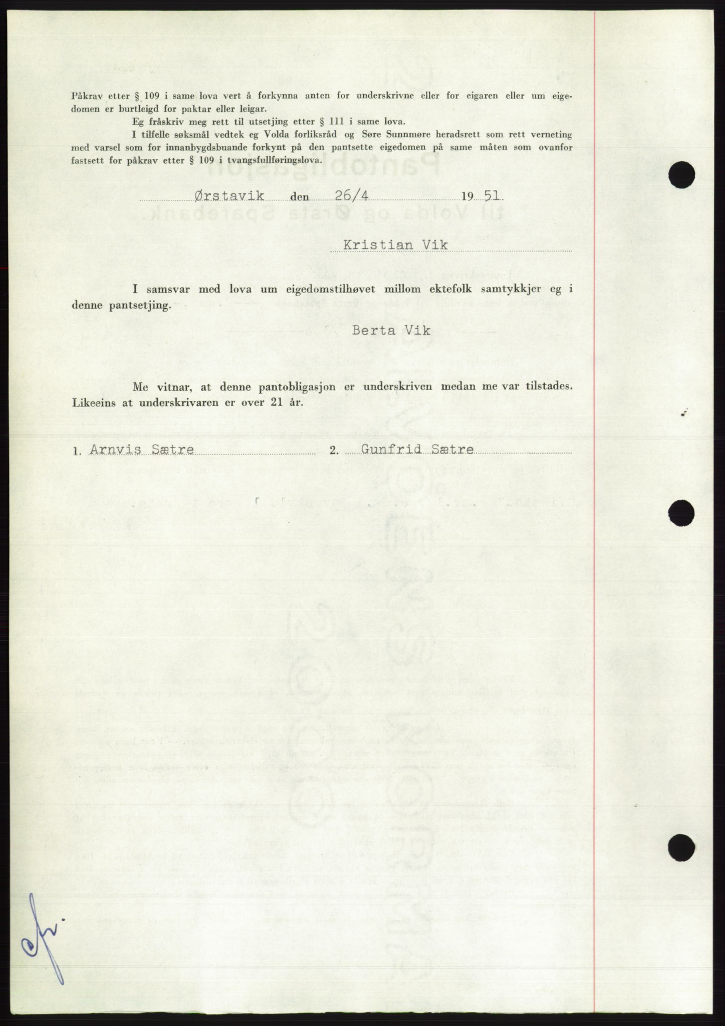 Søre Sunnmøre sorenskriveri, AV/SAT-A-4122/1/2/2C/L0119: Pantebok nr. 7B, 1950-1951, Dagboknr: 716/1951