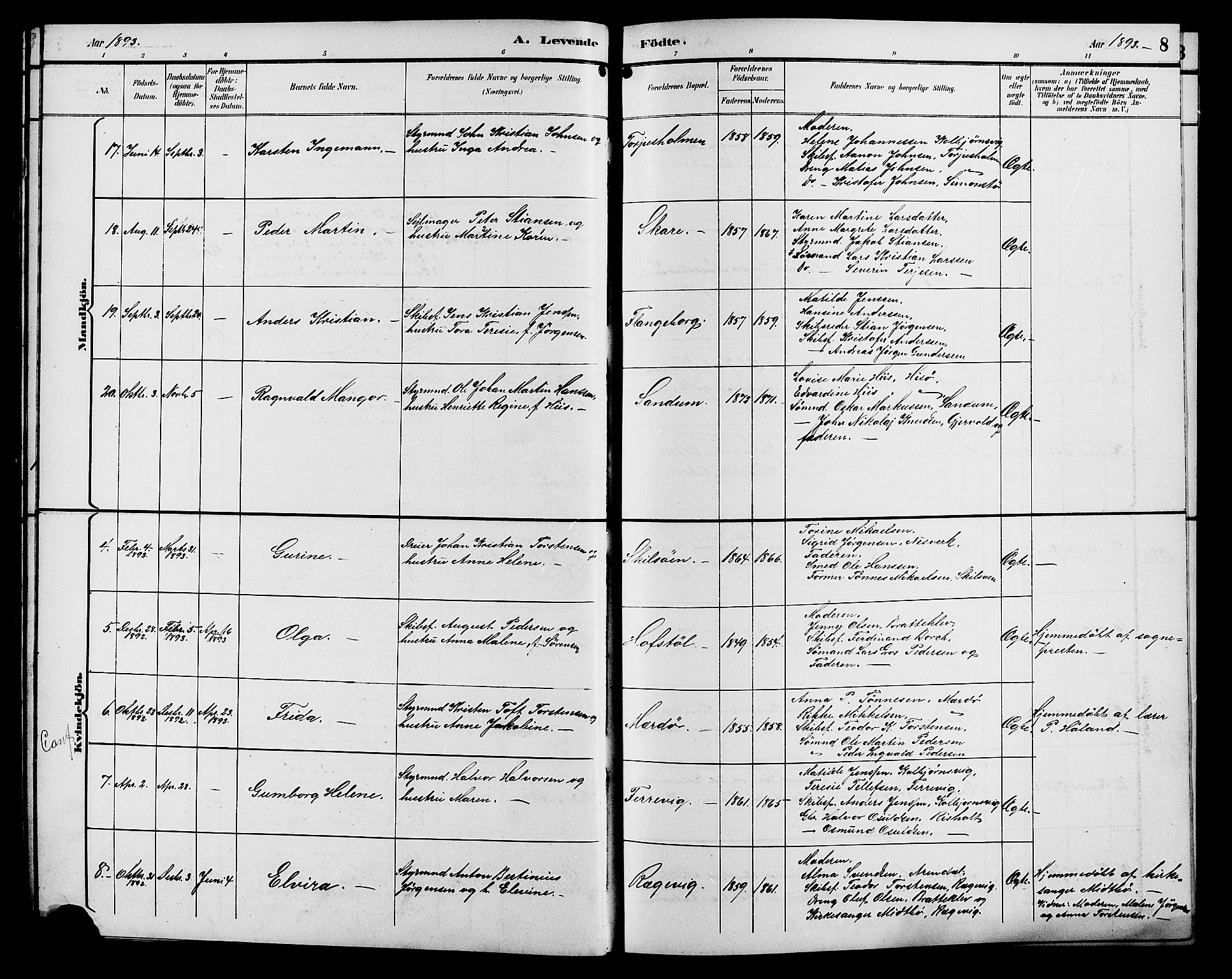 Tromøy sokneprestkontor, AV/SAK-1111-0041/F/Fb/L0006: Klokkerbok nr. B 6, 1892-1907, s. 8