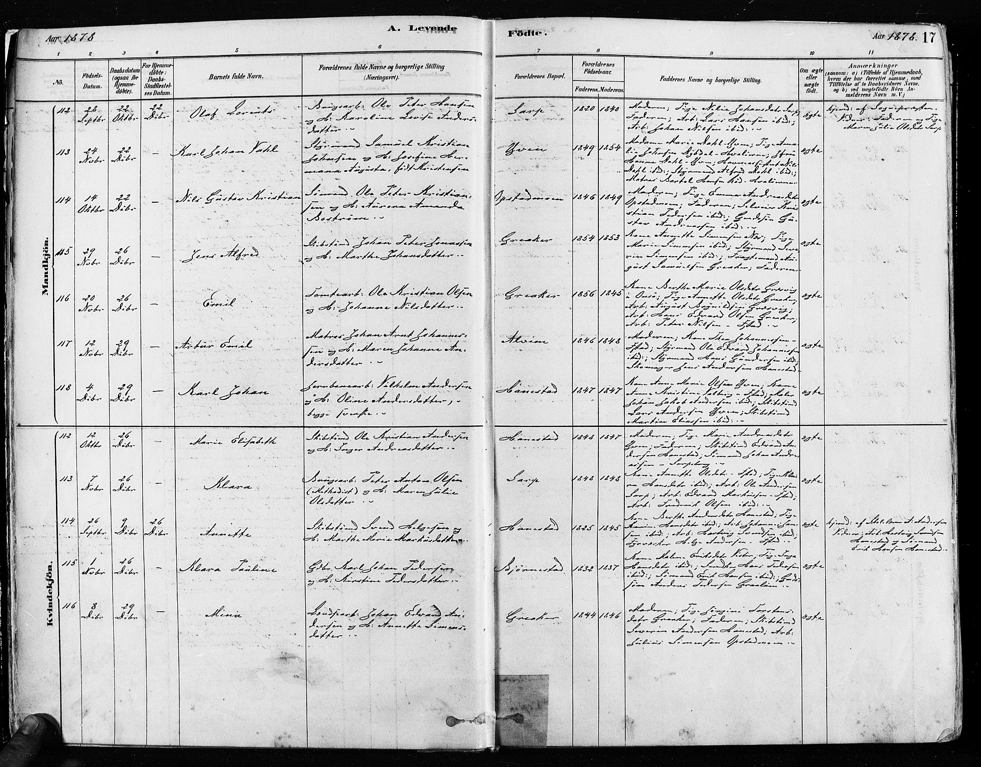 Tune prestekontor Kirkebøker, AV/SAO-A-2007/F/Fa/L0017: Ministerialbok nr. 17, 1878-1887, s. 17