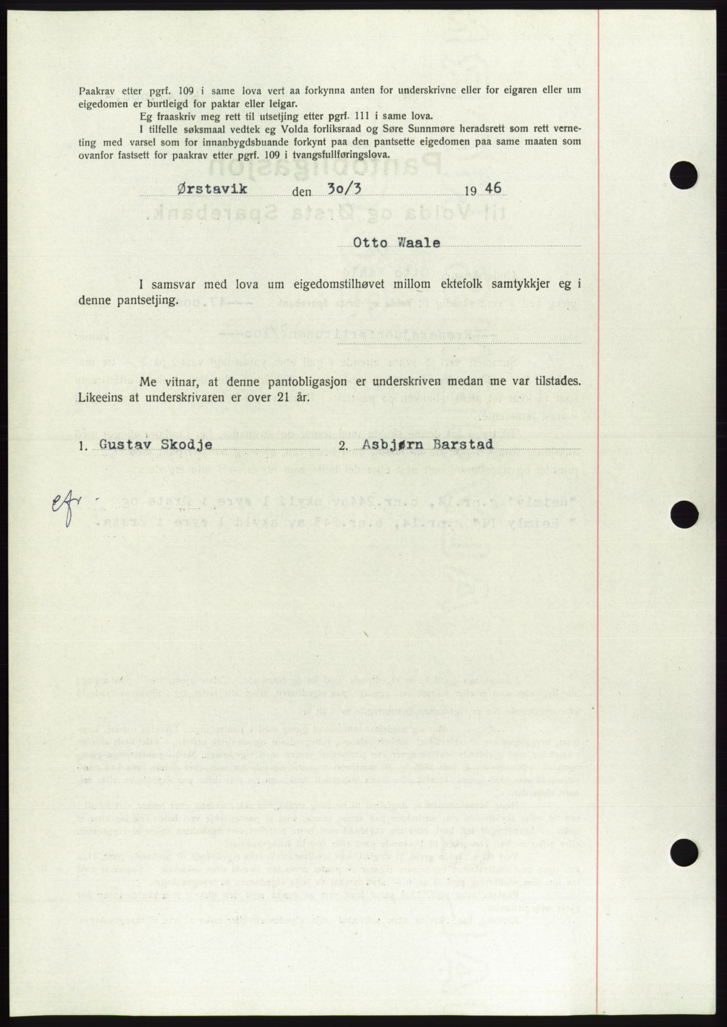 Søre Sunnmøre sorenskriveri, AV/SAT-A-4122/1/2/2C/L0114: Pantebok nr. 1-2B, 1943-1947, Dagboknr: 385/1946