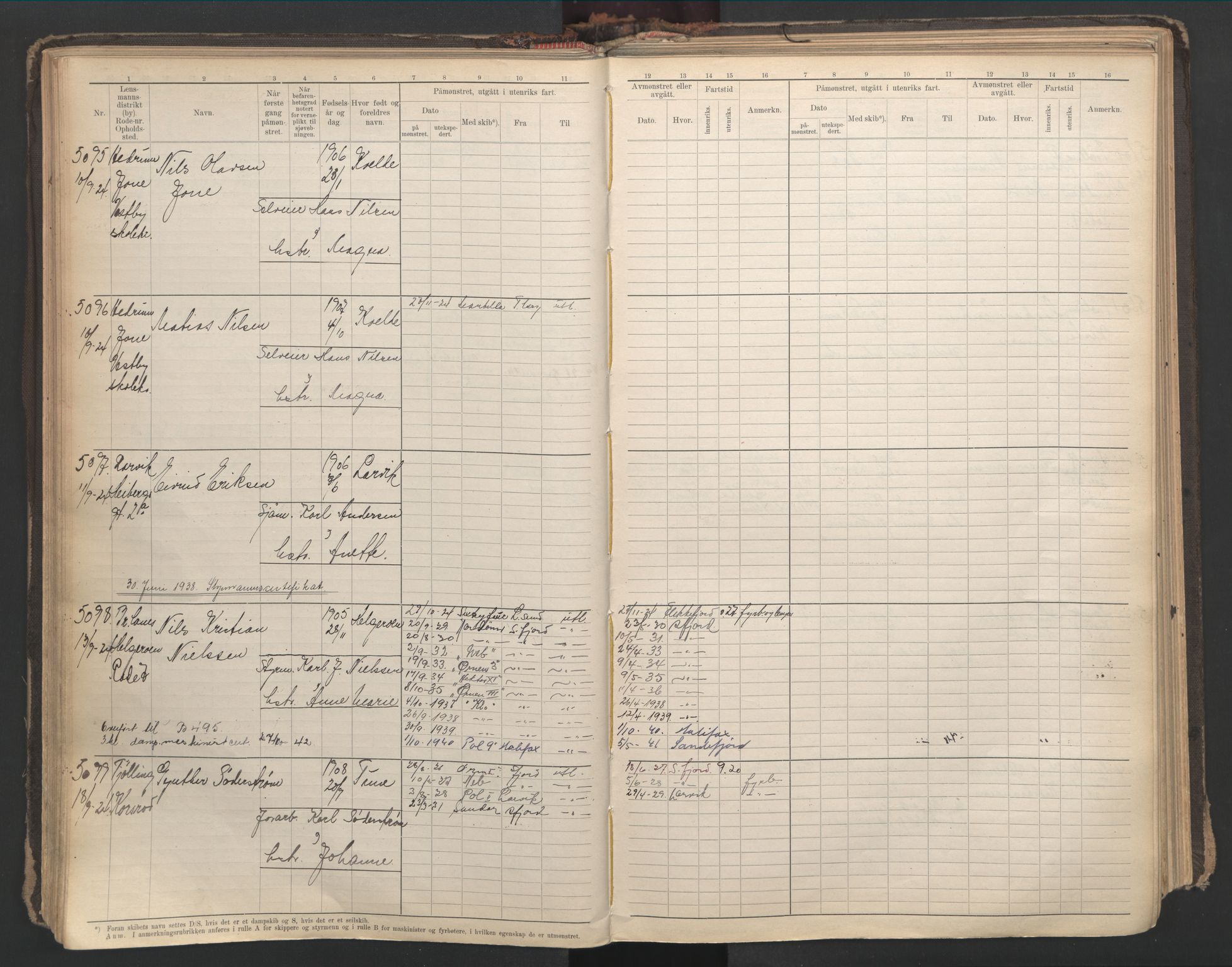 Larvik innrulleringskontor, SAKO/A-787/F/Fc/L0012: Hovedrulle, 1920-1947, s. 101