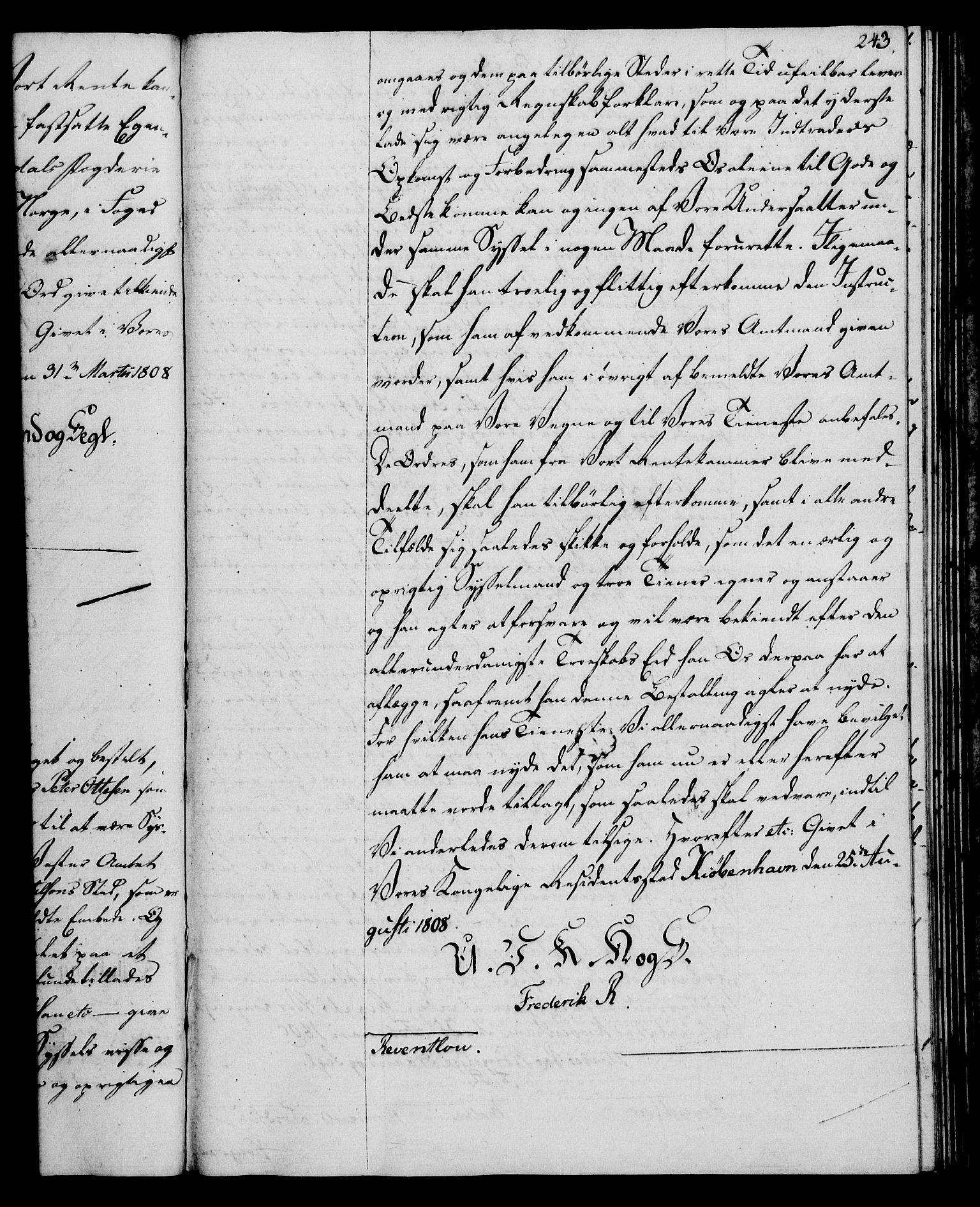 Rentekammeret, Kammerkanselliet, RA/EA-3111/G/Gg/Gge/L0006: Norsk bestallingsprotokoll med register (merket RK 53.30), 1773-1814, s. 243