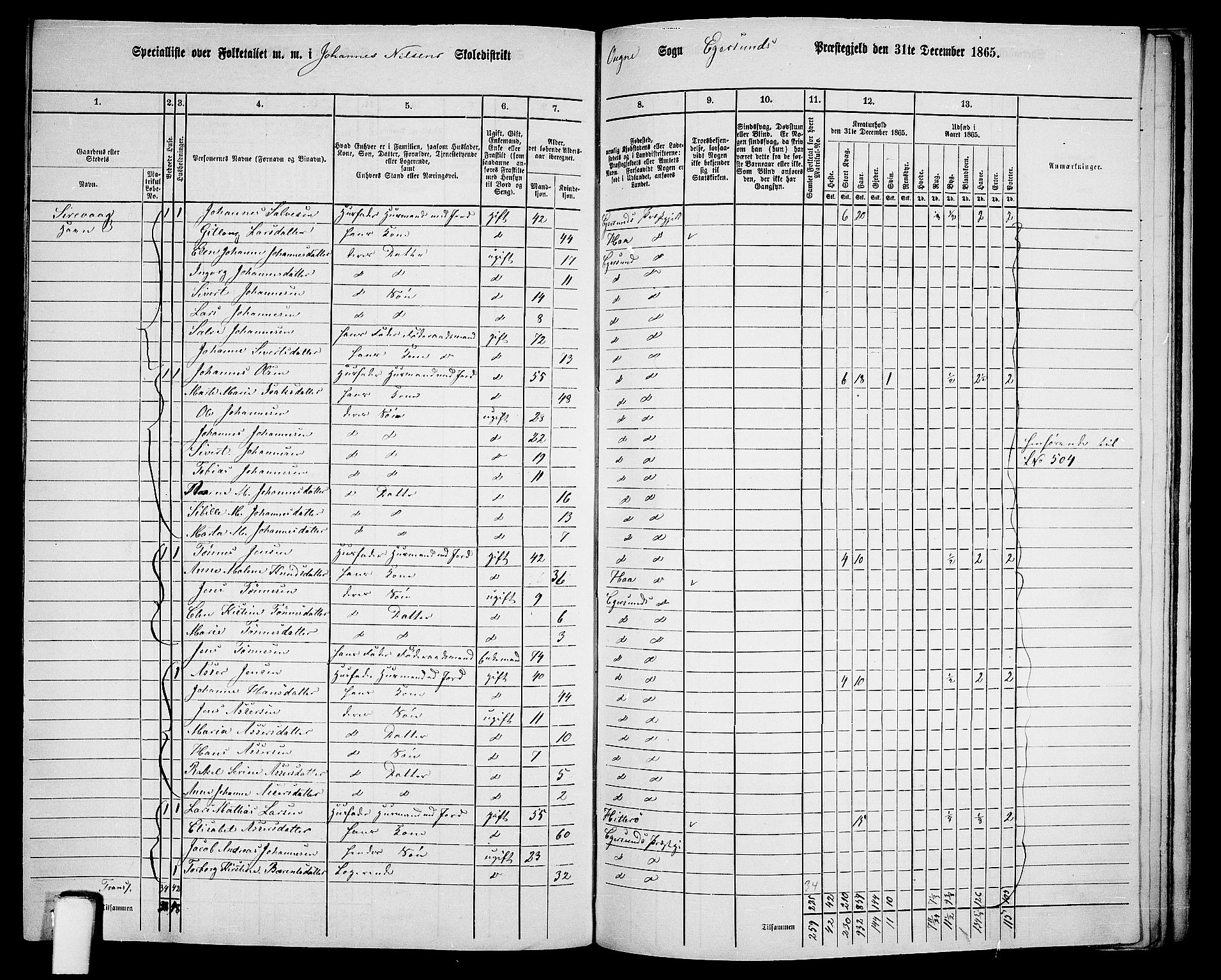 RA, Folketelling 1865 for 1116L Eigersund prestegjeld, Eigersund landsokn og Ogna sokn, 1865, s. 139