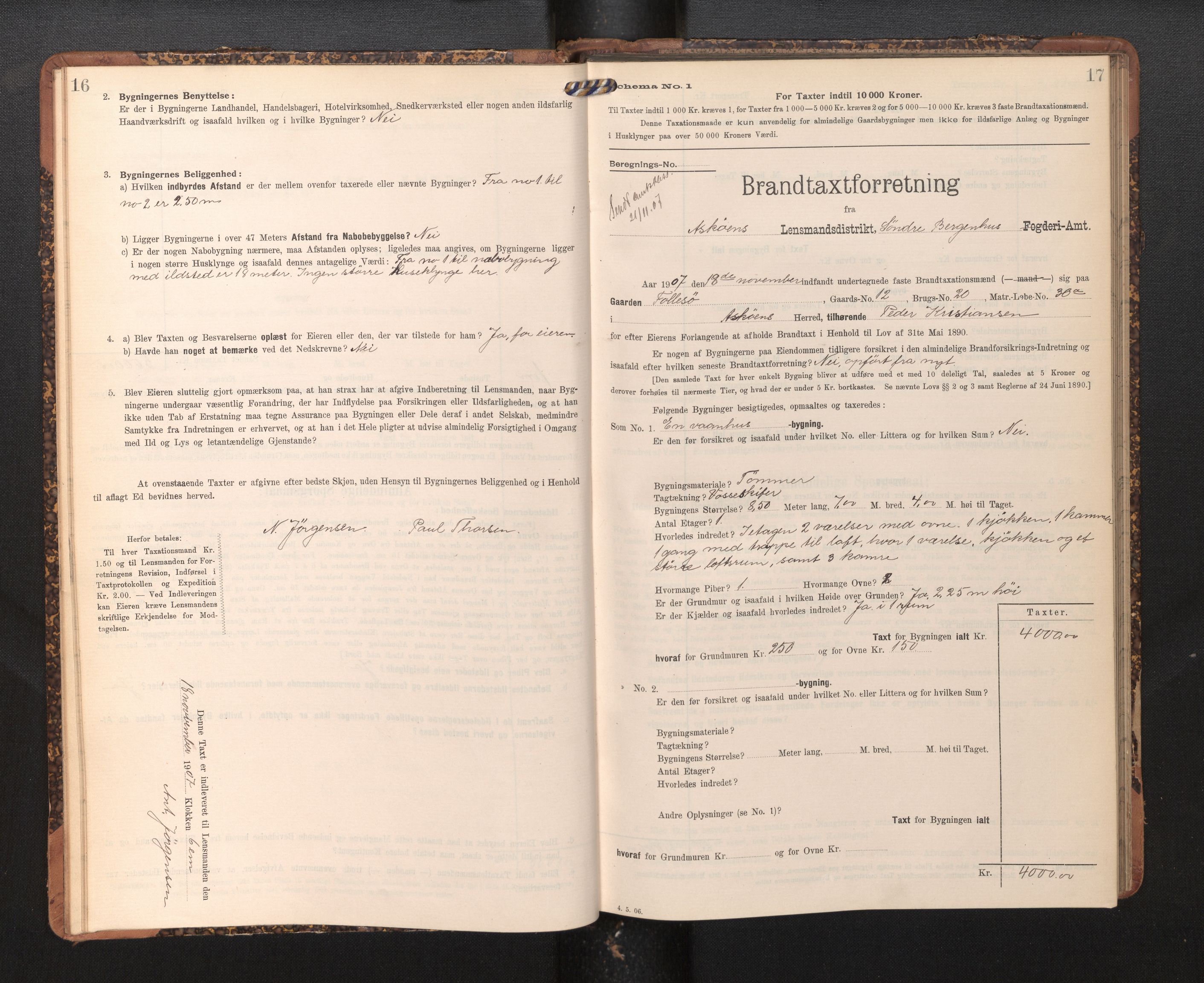 Lensmannen i Askøy, AV/SAB-A-31001/0012/L0005: Branntakstprotokoll, skjematakst, 1907-1915, s. 16-17
