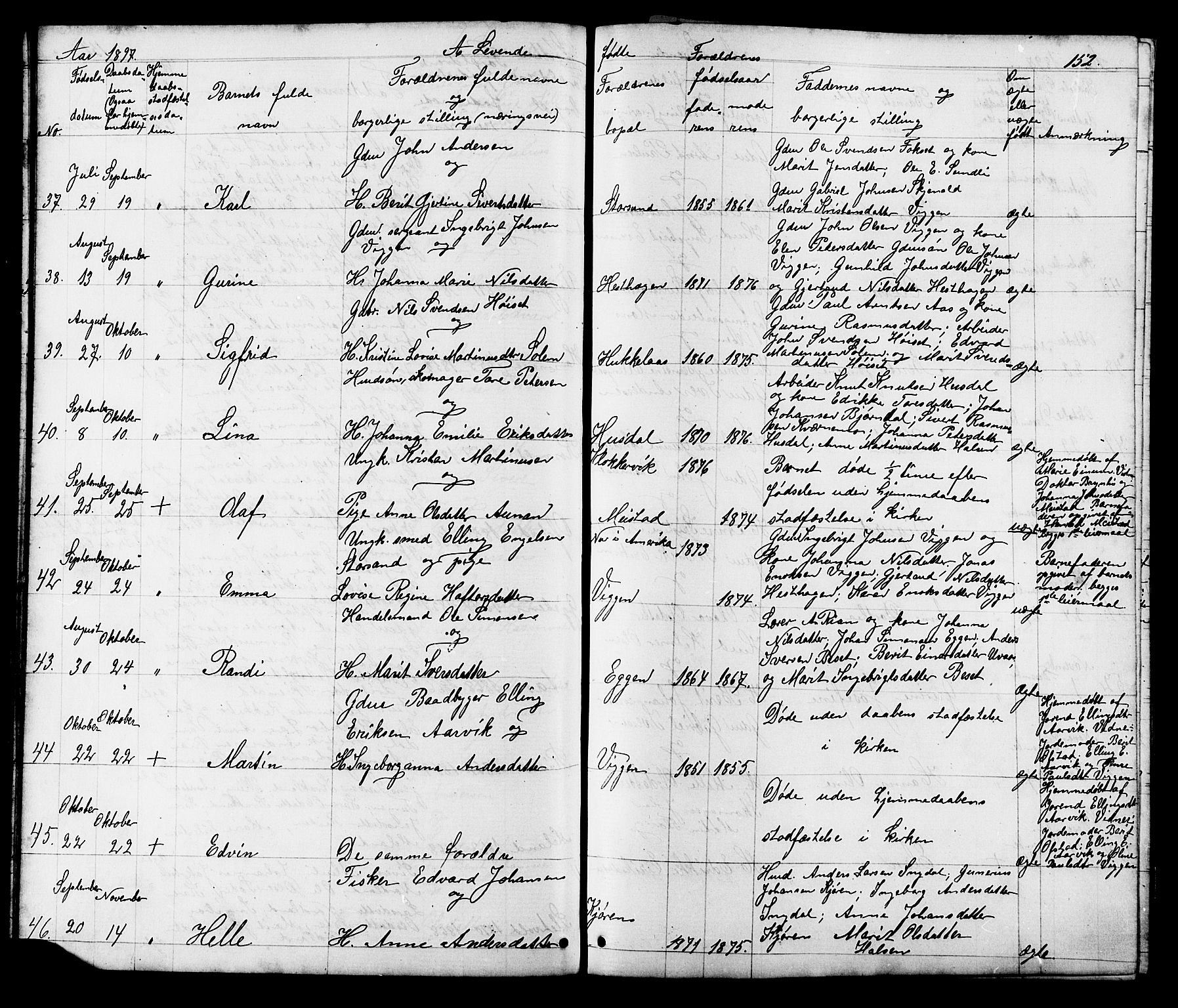 Ministerialprotokoller, klokkerbøker og fødselsregistre - Sør-Trøndelag, SAT/A-1456/665/L0777: Klokkerbok nr. 665C02, 1867-1915, s. 152
