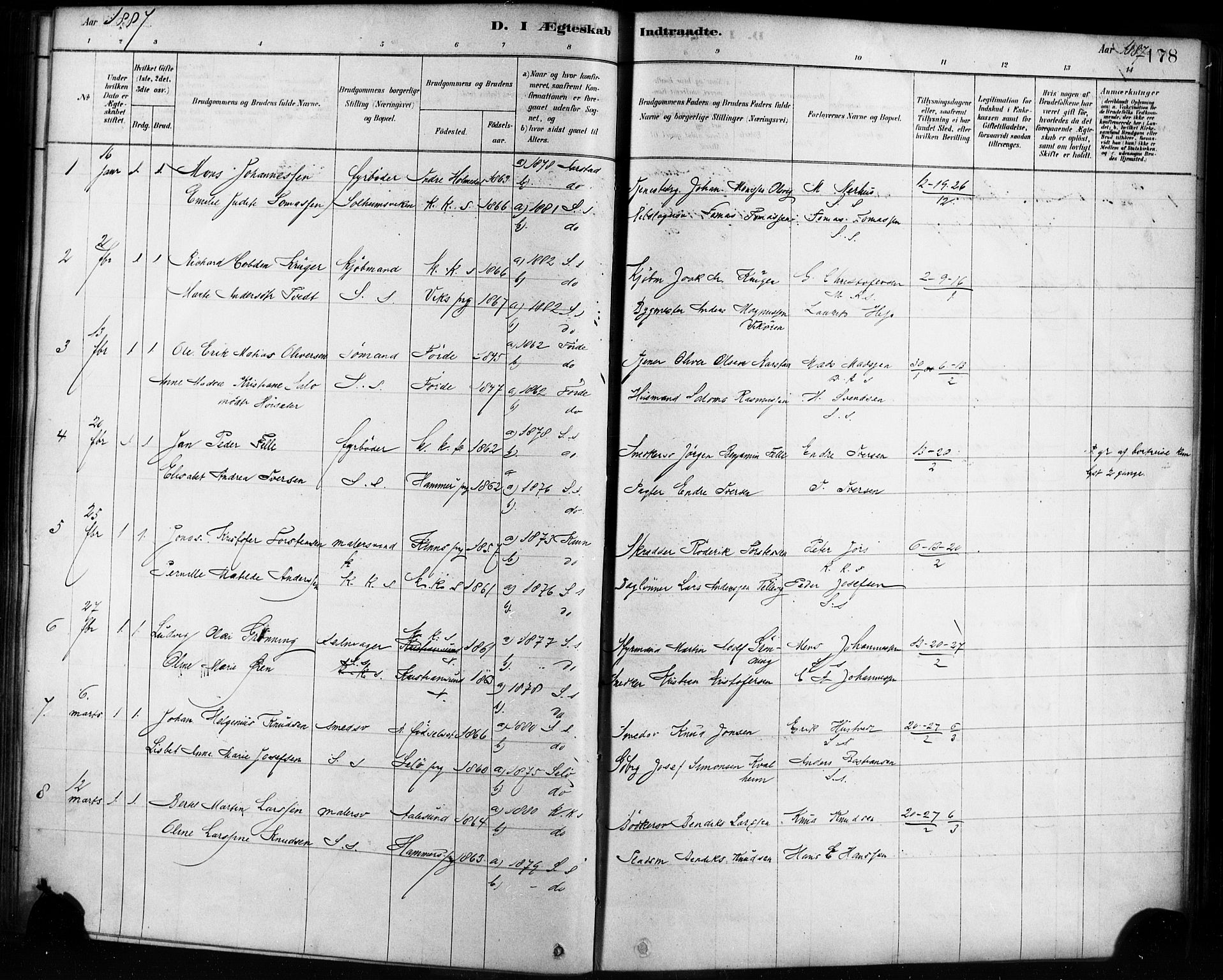 Sandviken Sokneprestembete, AV/SAB-A-77601/H/Ha/L0002: Ministerialbok nr. A 2, 1878-1896, s. 178