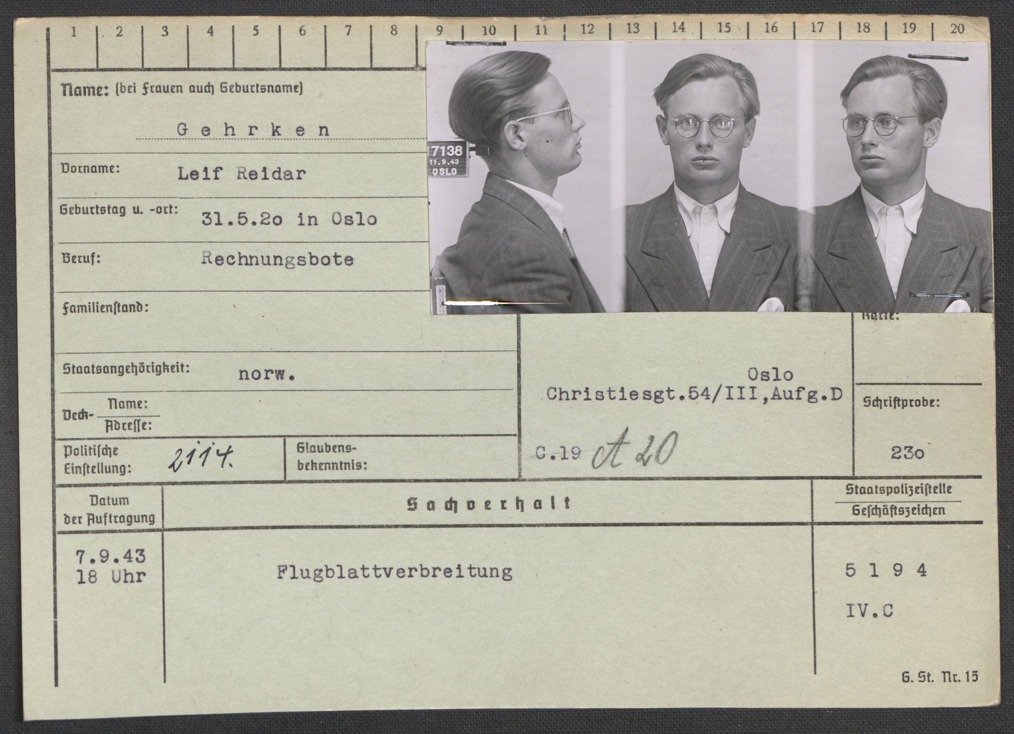 Befehlshaber der Sicherheitspolizei und des SD, RA/RAFA-5969/E/Ea/Eaa/L0003: Register over norske fanger i Møllergata 19: Eng-Hag, 1940-1945, s. 761
