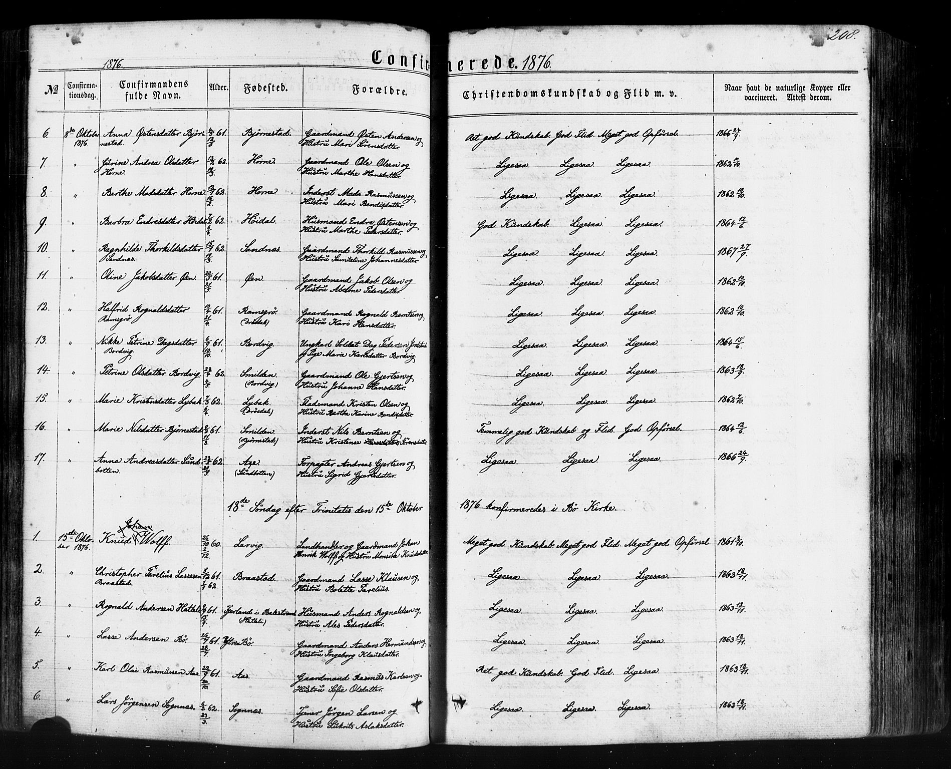 Hyllestad sokneprestembete, AV/SAB-A-80401: Ministerialbok nr. A 1, 1861-1886, s. 208