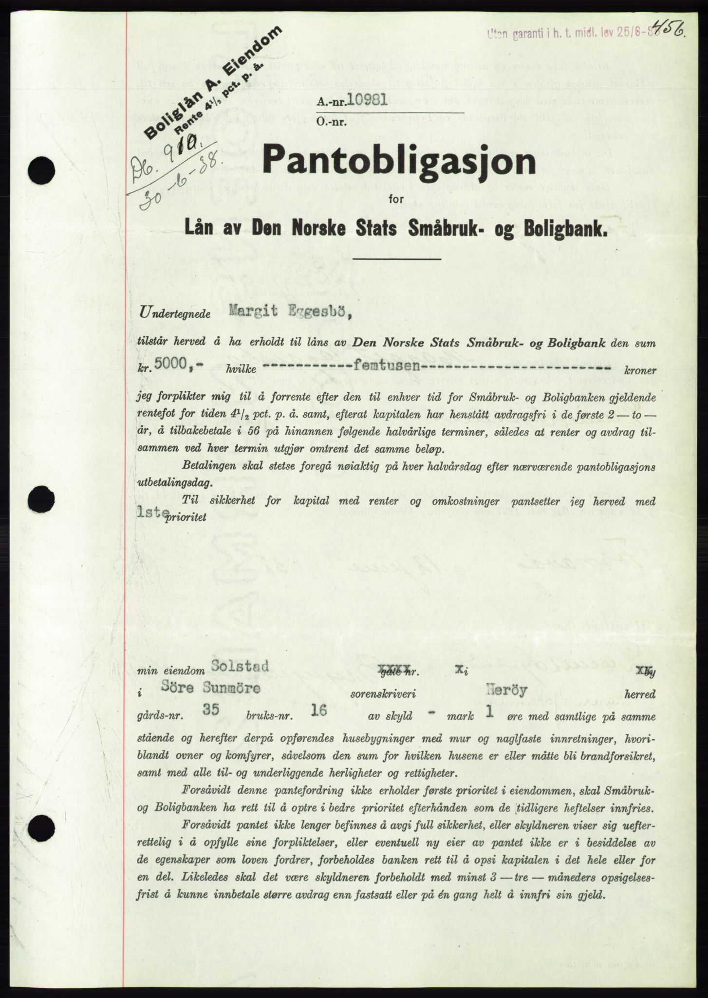 Søre Sunnmøre sorenskriveri, AV/SAT-A-4122/1/2/2C/L0065: Pantebok nr. 59, 1938-1938, Dagboknr: 910/1938